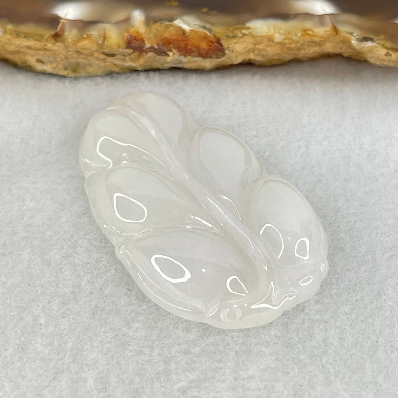 Type A White Jadeite Leaf Pendant 9.78g 40.5 by 23.9 by 6.3mm