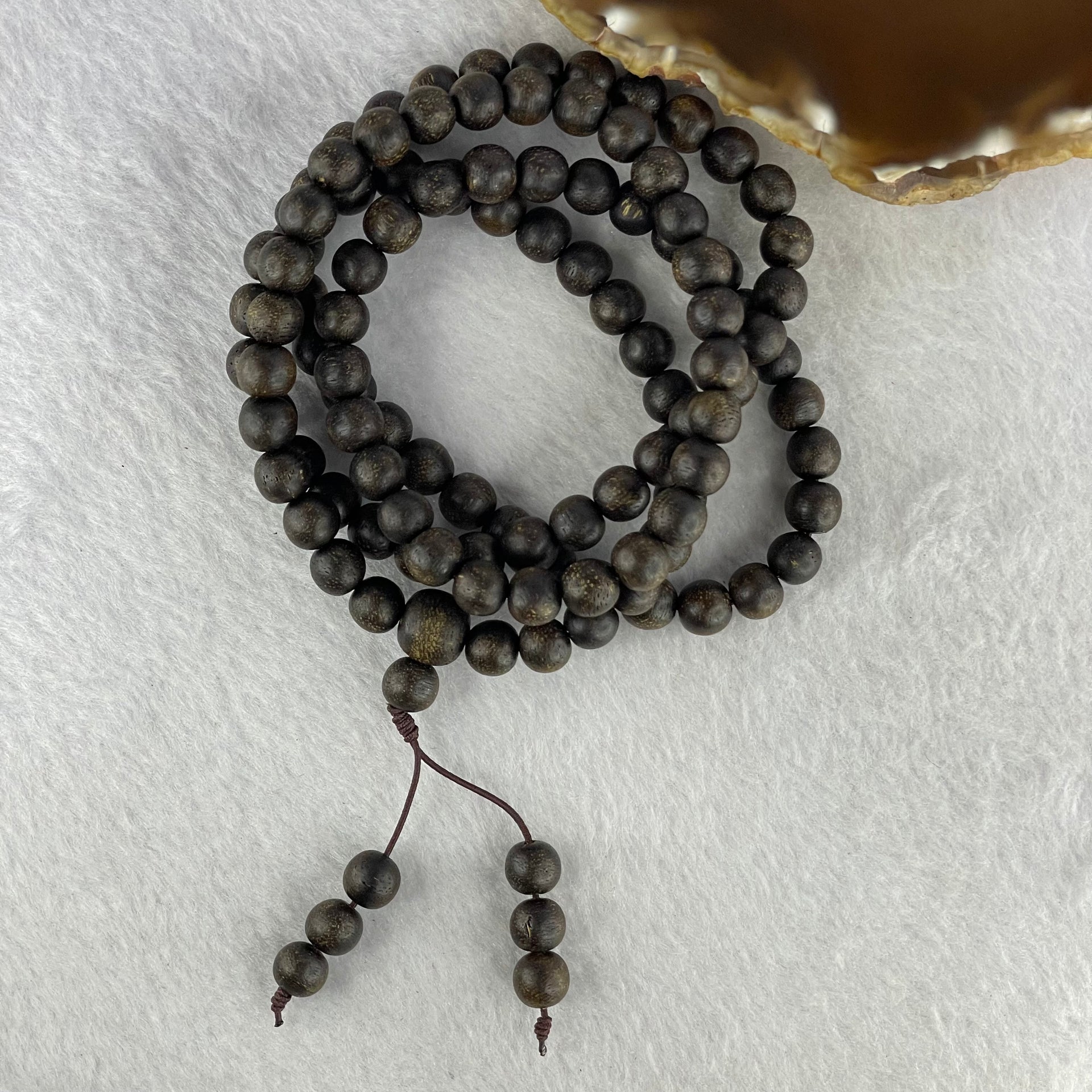 Natural Old Wild Malaysia Agarwood Oval Beads Necklace (Sinking Type) 天然老野生马来西亚沉香手链 38.83g 84cm 8.3mm 108+6 Beads - Huangs Jadeite and Jewelry Pte Ltd