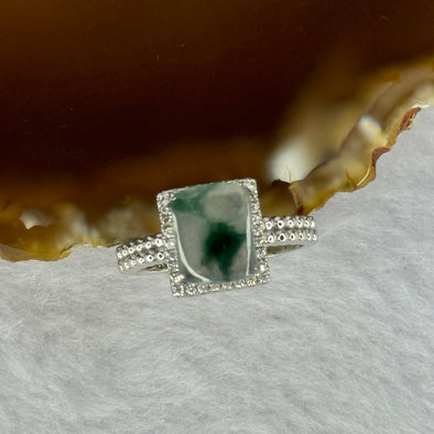 Type A Icy Green Piao Hua Jadeite with Crystals in S925 Sliver Ring (Adjustable Size) 2.96g 9.1 by 8.2 by 2.0mm