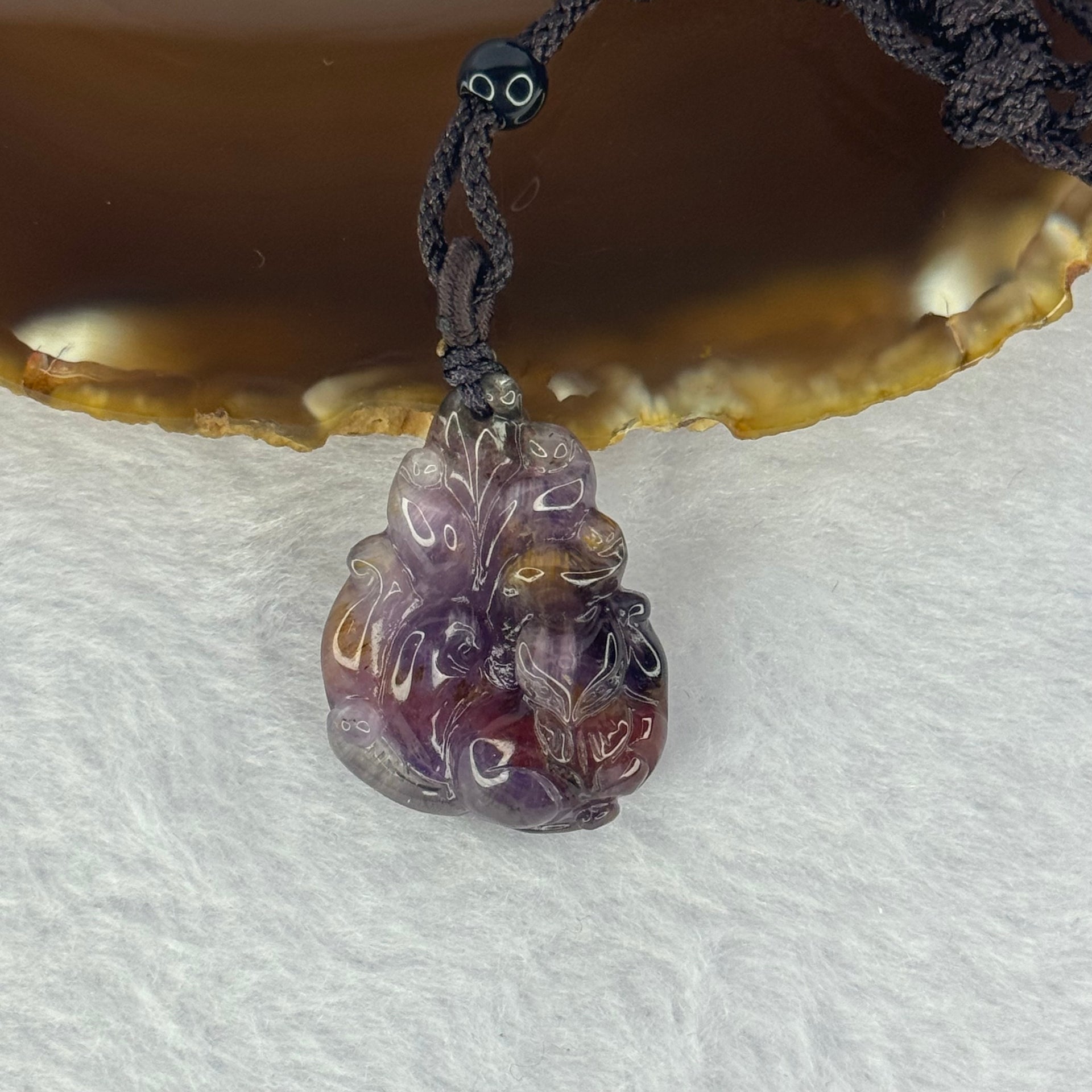 Natural Auralite 23 Nine Tail Fox Pendent 天然极光23九尾狐牌 9.75g 24.4 by 23.2 by 10.3mm - Huangs Jadeite and Jewelry Pte Ltd