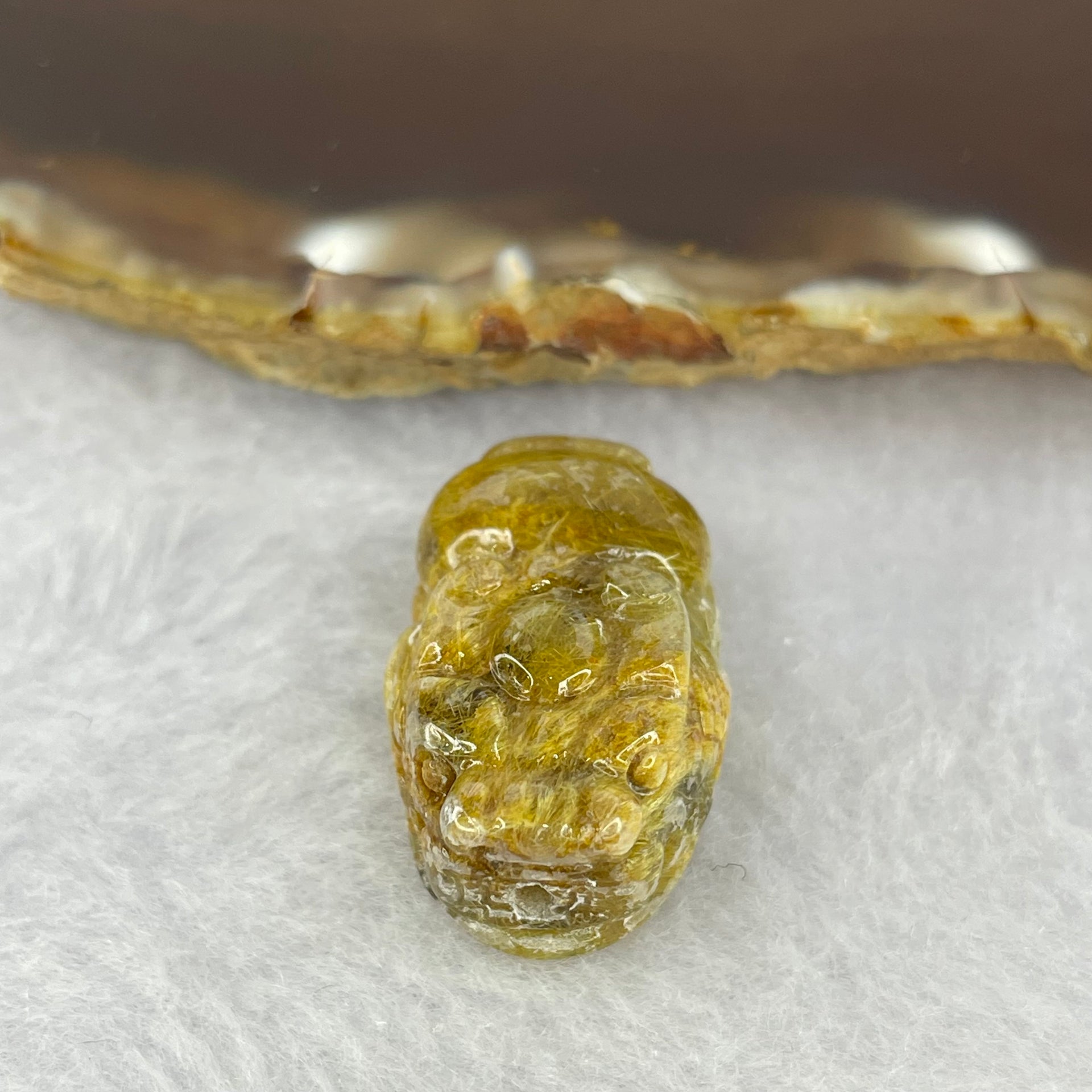 Above Average Grade Natural Golden Rutilated Quartz Pixiu Charm for Bracelet 天然金发水晶貔貅 8.03g 26.0 by 16.3 by 11.2mm - Huangs Jadeite and Jewelry Pte Ltd