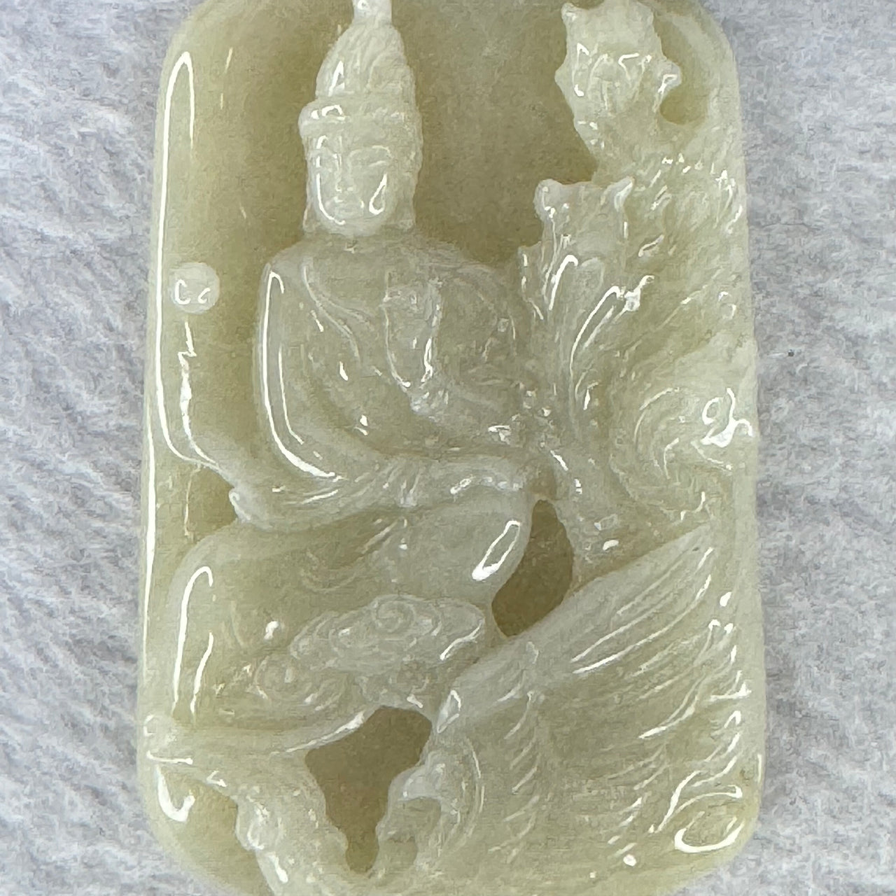 Type A Light Brownish Yellow Jadeite Guan Yin on Phoenix Pendent/Necklace 42.89g 57.1 by 35.8 by 8.6 mm - Huangs Jadeite and Jewelry Pte Ltd