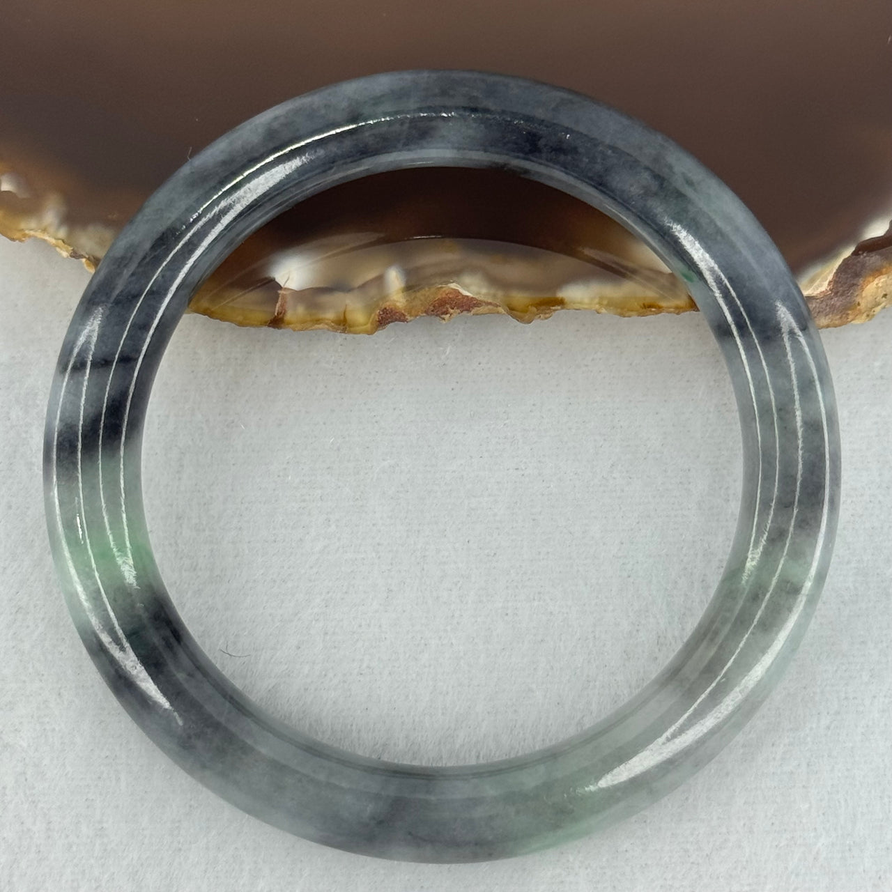 Type A Faint Green and Greyish Black Piao Hua Jadeite Bangle Internal Diameter 50.9mm 35.22g 8.6 by 8.4mm (Very Slight Internal Lines)