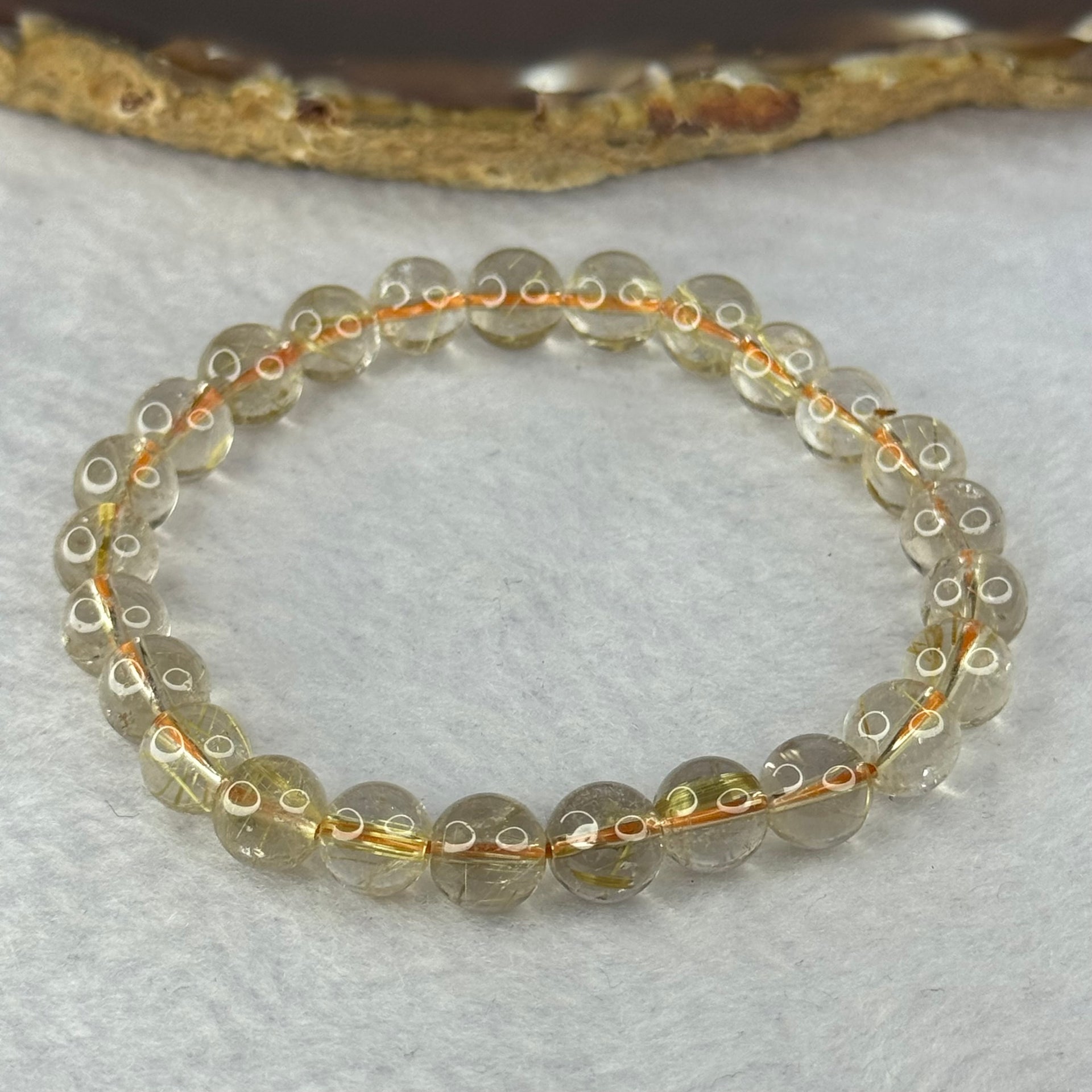 Natural Golden Rutilated Quartz Beads 天然金发水晶手链 15.47g 15.5cm 7.9mm 25 Beads - Huangs Jadeite and Jewelry Pte Ltd