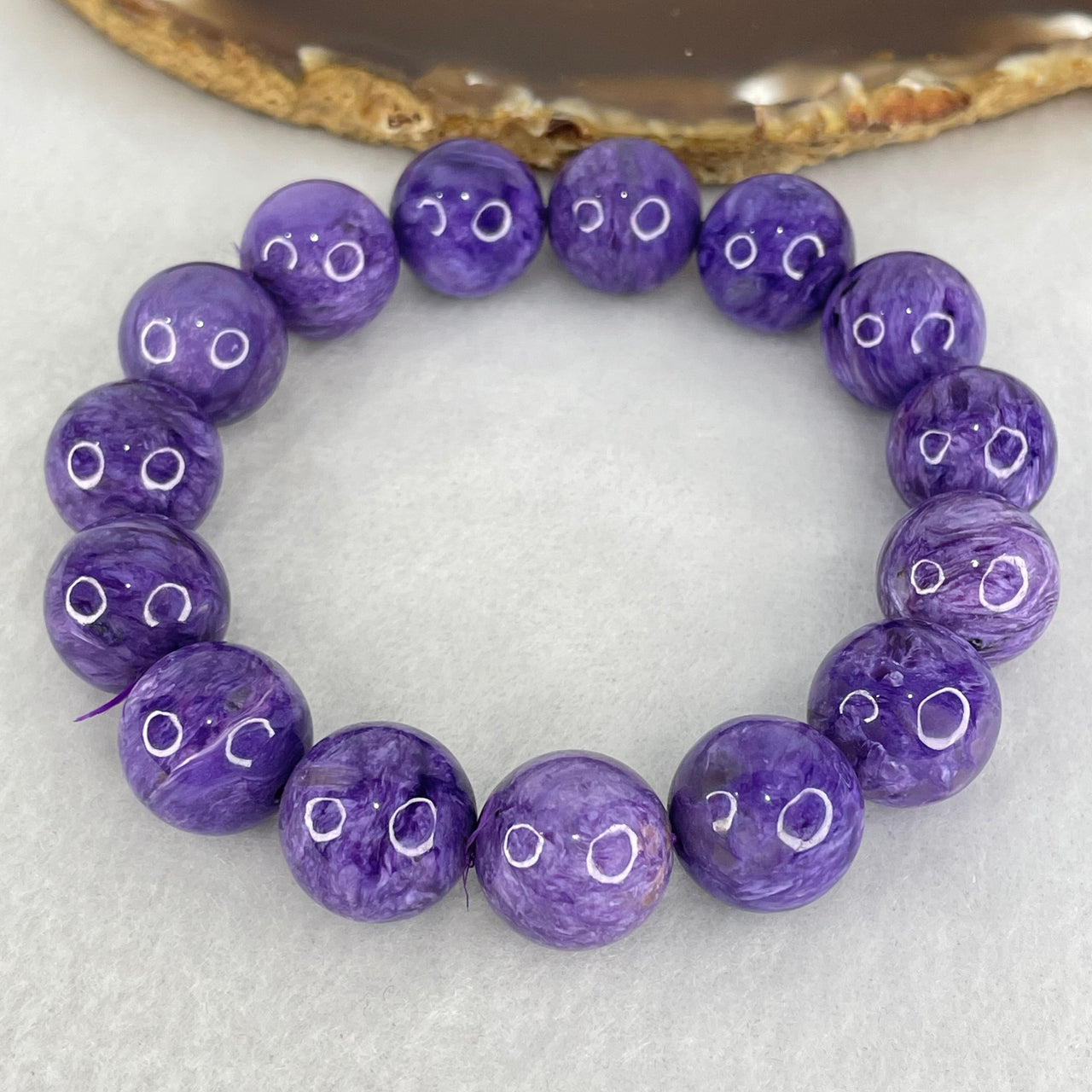 Good Grade Natural Charoite Beads Bracelet 59.867g 18.5cm 14.4mm 15 Beads