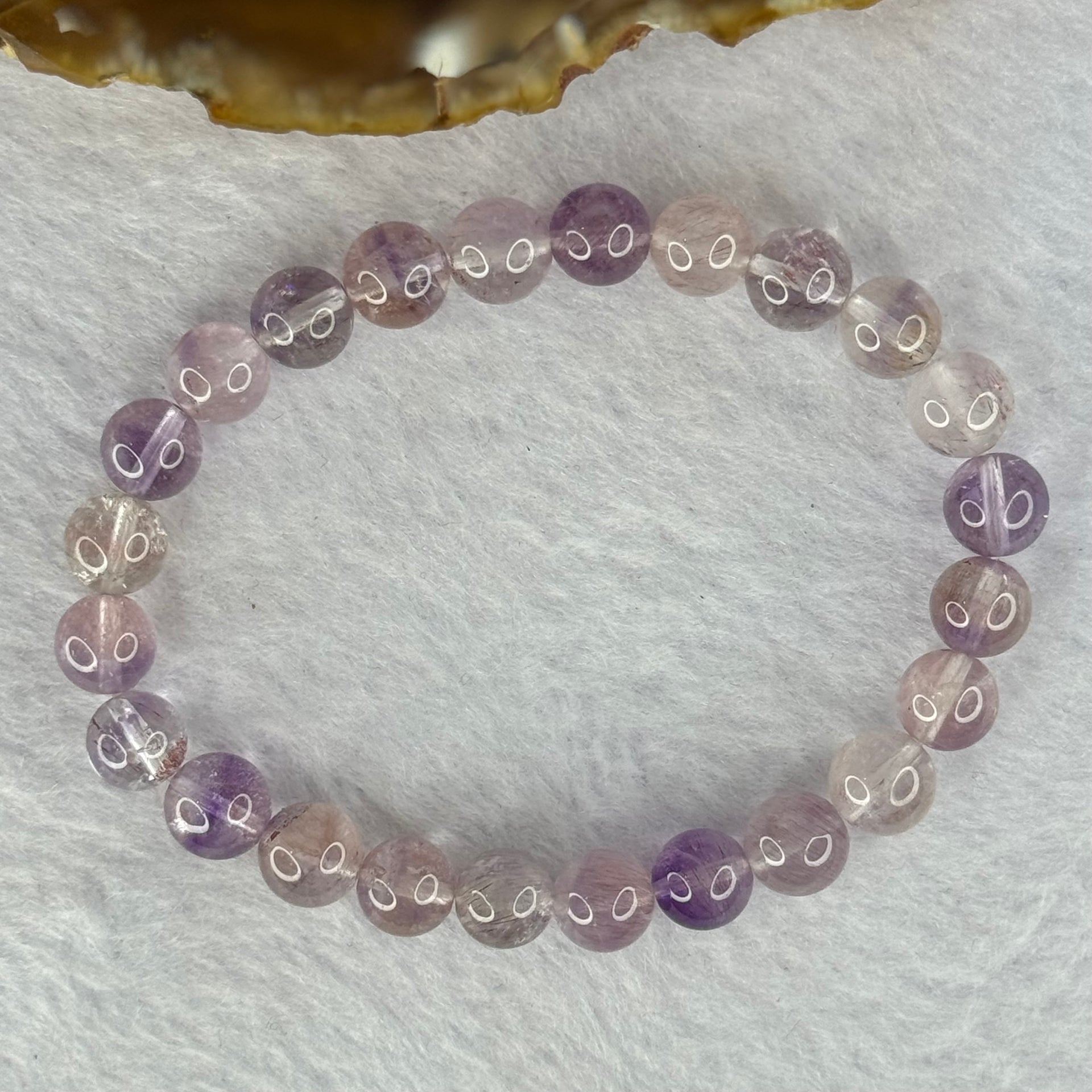 Natural Super 7 Amethyst Beads Bracelet 天然紫超七手链 14.62g 15.5cm 7.9mm 24 Beads - Huangs Jadeite and Jewelry Pte Ltd