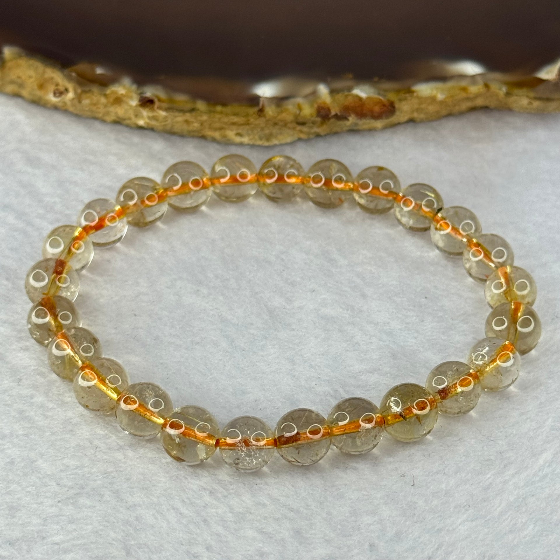 Natural Golden Rutilated Quartz Beads 天然金发水晶手链 15.52g 16cm 7.9mm 25 Beads - Huangs Jadeite and Jewelry Pte Ltd