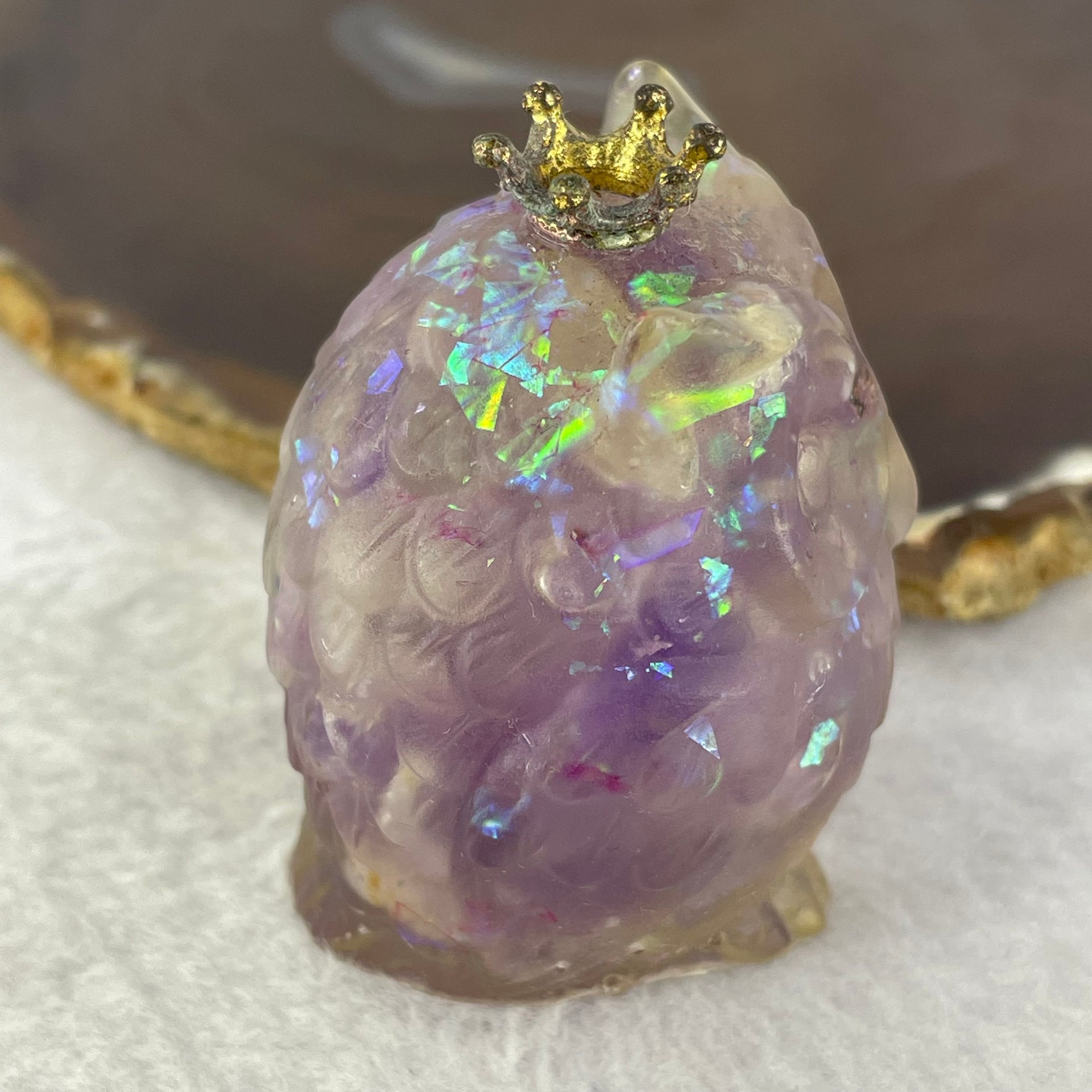 Acrylic with Natural Stones and Amethyst Owl Mini Display 93.13g 54.5 by 43.4 by 40.8mm - Huangs Jadeite and Jewelry Pte Ltd