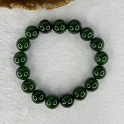 Old Mine Natural Deep Vibrant Green Nephrite Jade Beads Bracelet 天然和田玉手链 44.67g 17.5cm 12.1mm 17 Beads - Huangs Jadeite and Jewelry Pte Ltd