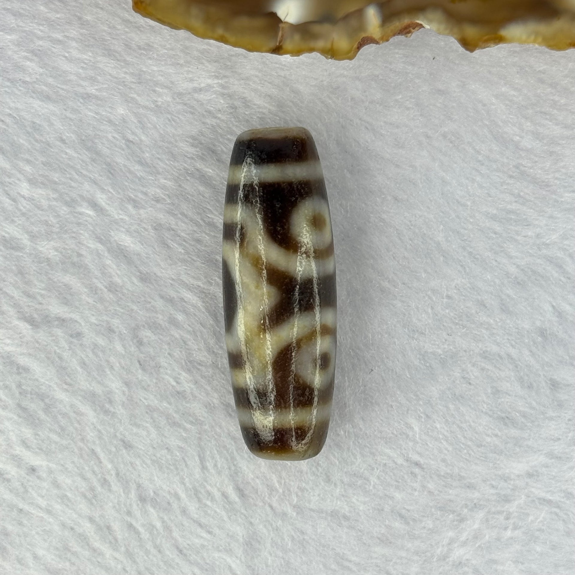 Natural Powerful Tibetan Old Oily Agate 3 Eyes Dzi Bead Heavenly Master (Tian Zhu) 三眼天诛 9.78g 37.5 by 13.0mm - Huangs Jadeite and Jewelry Pte Ltd