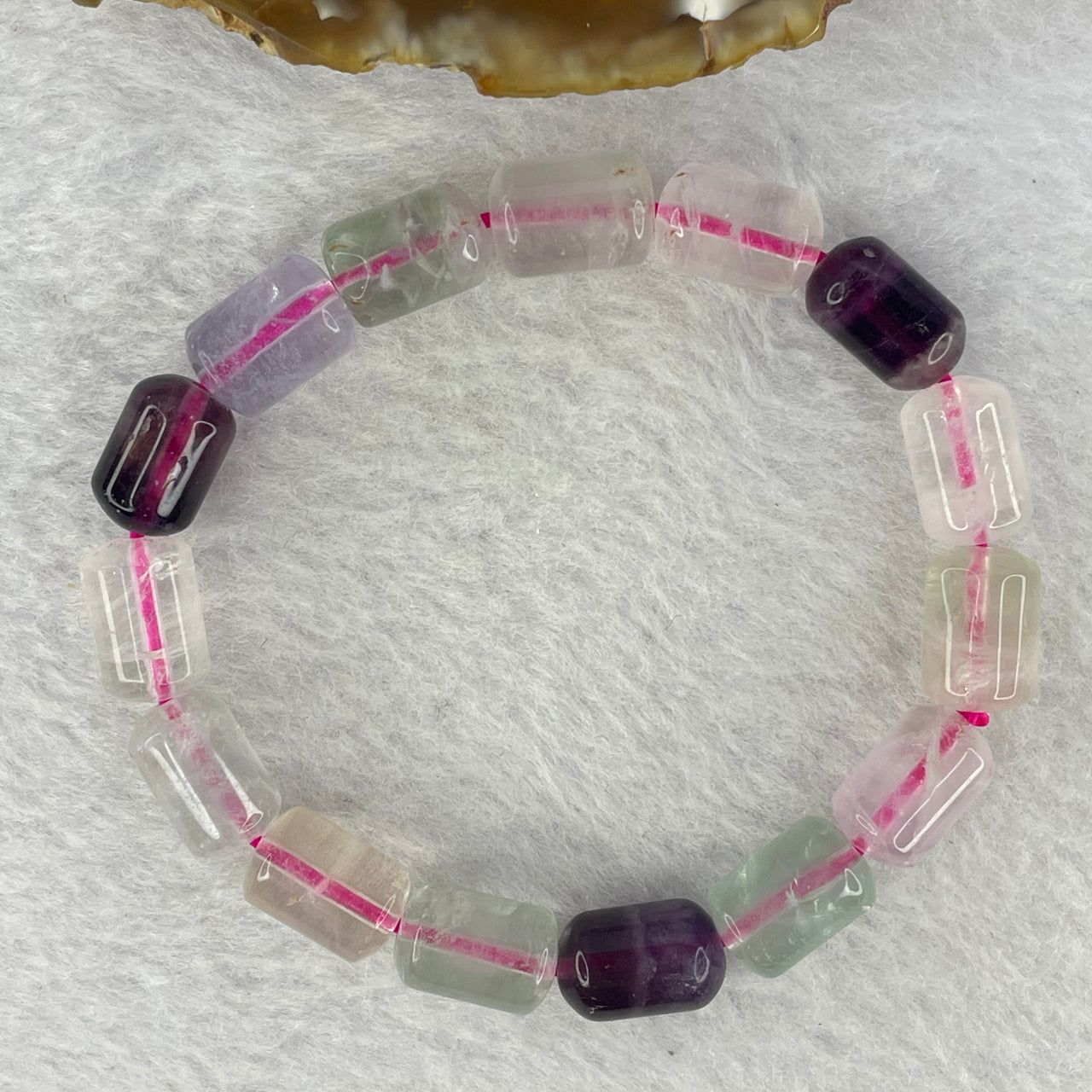 Natural Purple Pink Green Fluorite Beads Bracelet 27.02g 8.3mm 15 Beads 16cm - Huangs Jadeite and Jewelry Pte Ltd