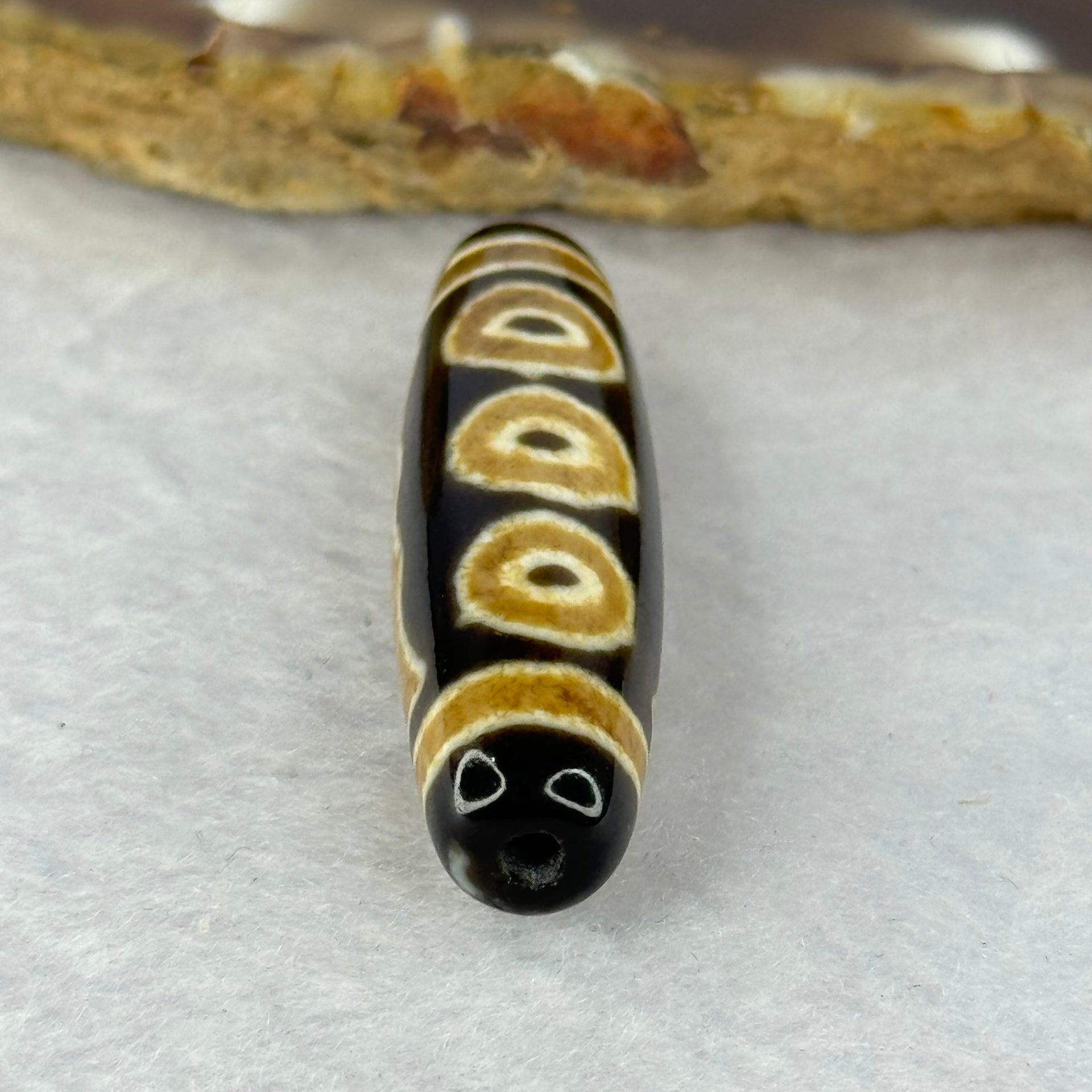 Natural Powerful Tibetan Old Oily Agate 5 Eyes Dzi Bead Heavenly Master (Tian Zhu) 五眼天诛 6.74g 38.5 by 10.9mm - Huangs Jadeite and Jewelry Pte Ltd