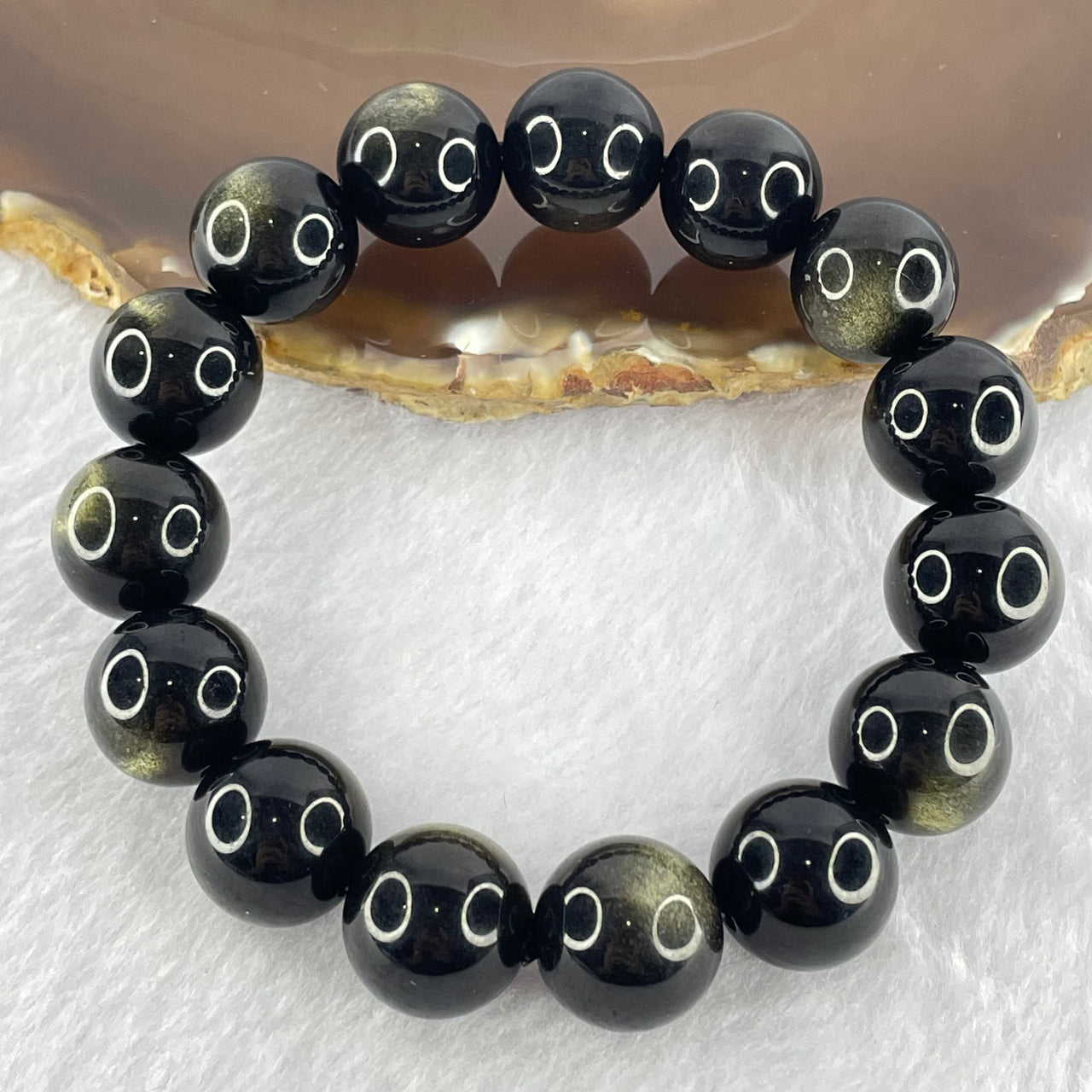 Good Grade Black Obsidian Beads Bracelet 46.36g 17cm 13.7mm 15 Beads