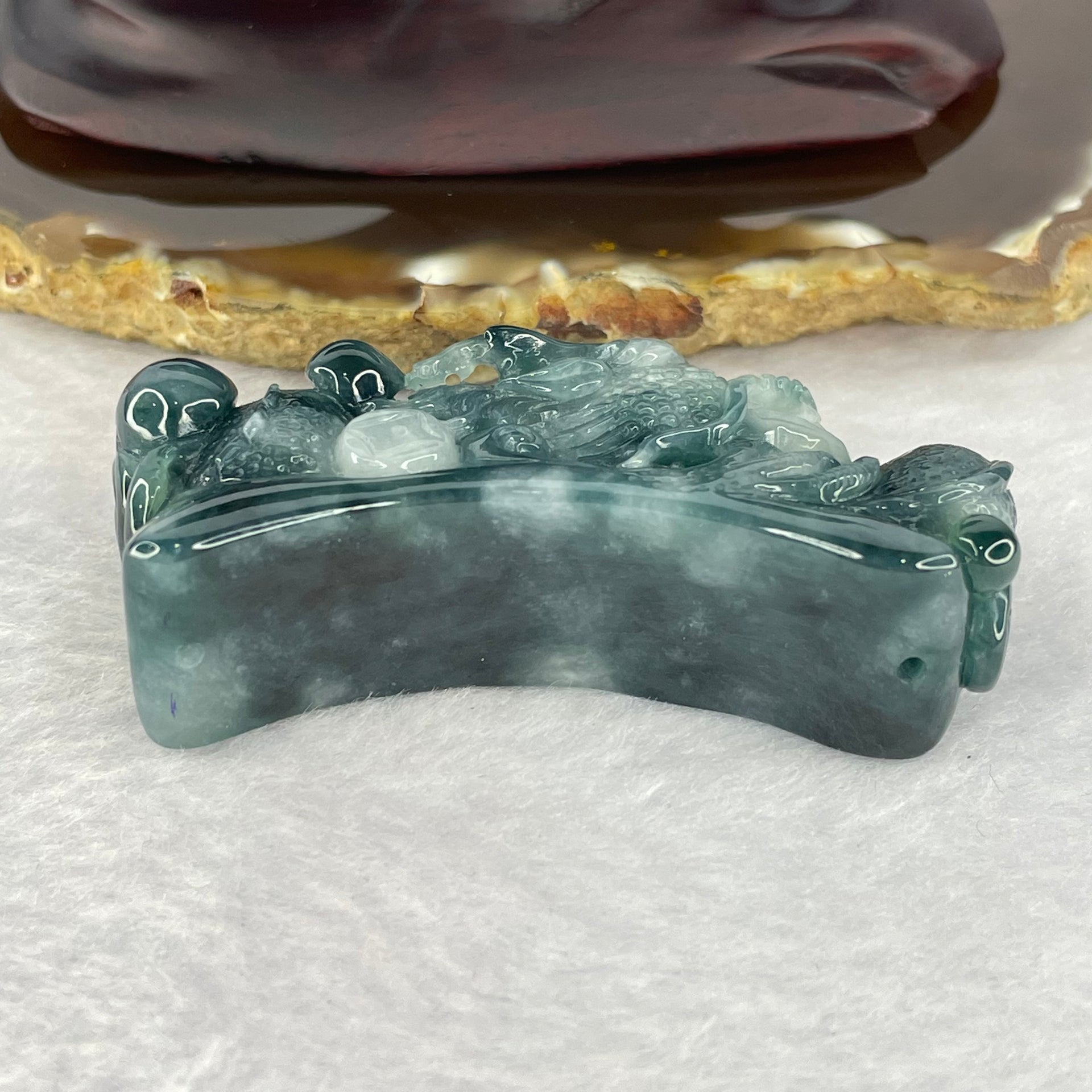 Rare Grand Master Semi Icy Denim Blue Jadeite Prosperity Dragon for Bracelet / Pendant 54.99g 60.1 by 23.4 by 17.2mm - Huangs Jadeite and Jewelry Pte Ltd