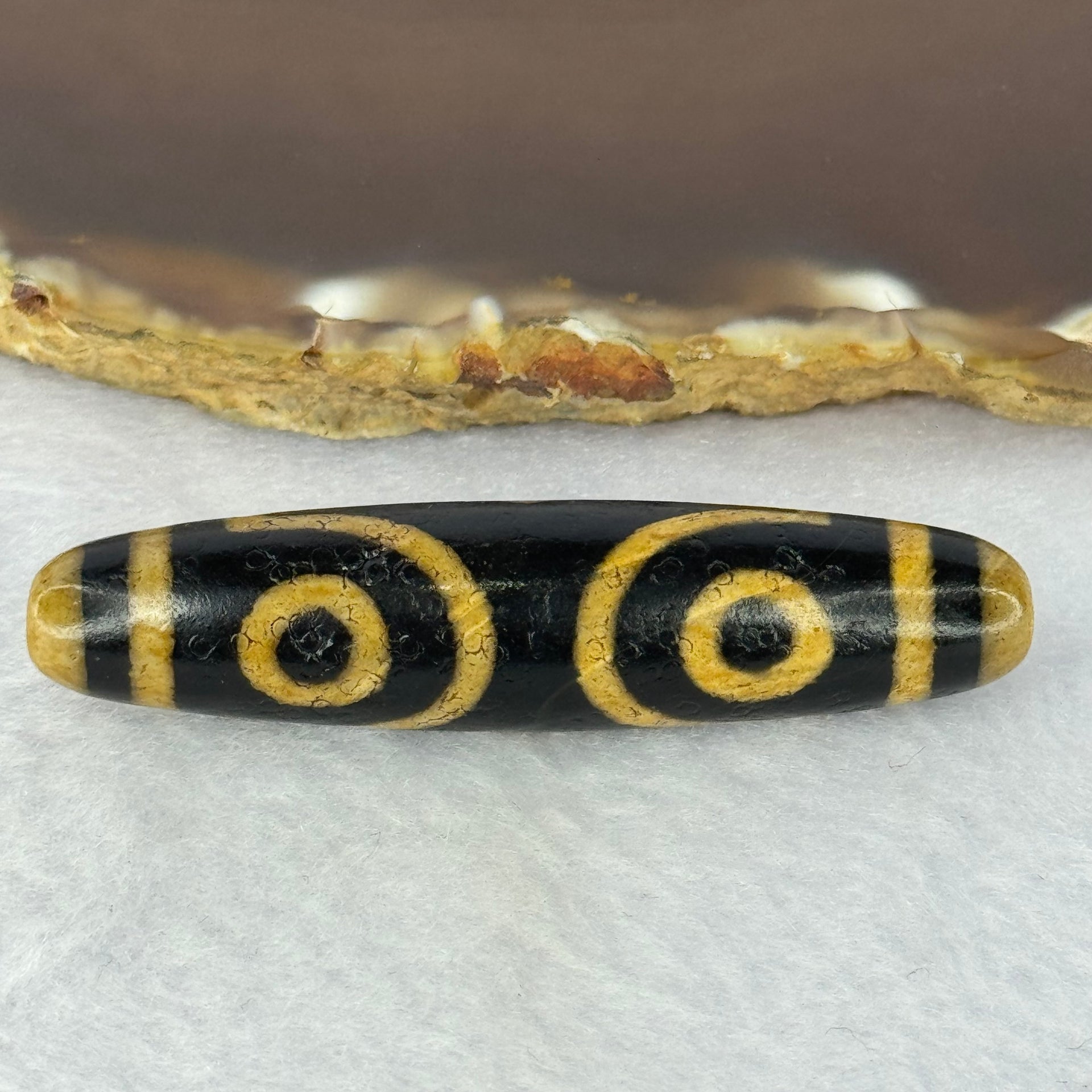 Natural Powerful Tibetan Old Oily Agate 3 Eyes Dzi Bead Heavenly Master (Tian Zhu) 三眼天诛 15.08g 57.6 by 13.4mm - Huangs Jadeite and Jewelry Pte Ltd