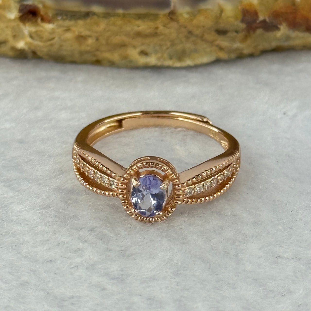 Natural Amethyst In 925 Sliver Ring Rose Gold Colour Ring (Adjustable Size) 2.07g 5.2 by 4.1 by 2.9mm - Huangs Jadeite and Jewelry Pte Ltd