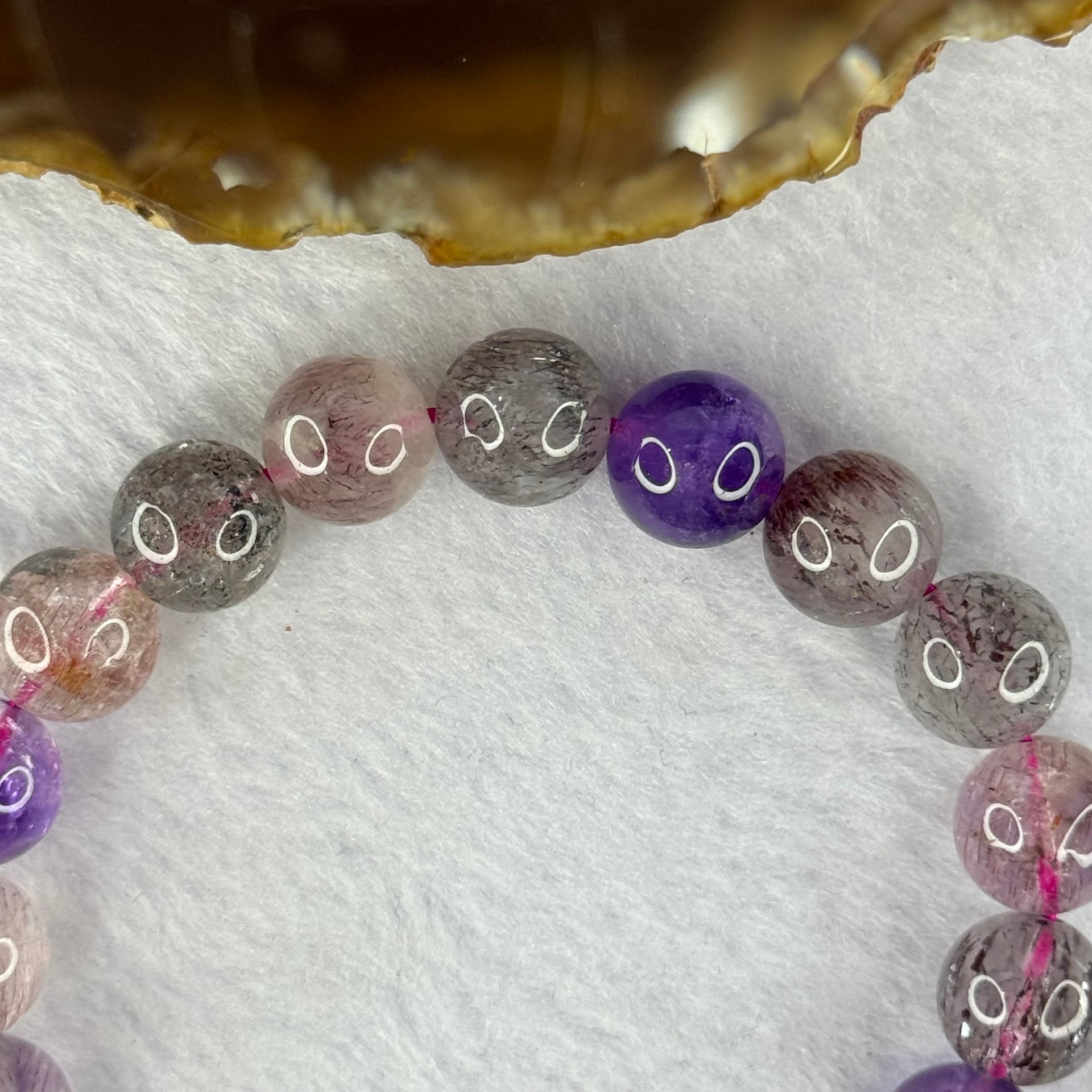 Above Average Grade Natural Super 7 Crystal Beads Bracelet 天然超级七水晶珠手链 28.20g 16.5cm 10.4mm 19 Beads - Huangs Jadeite and Jewelry Pte Ltd