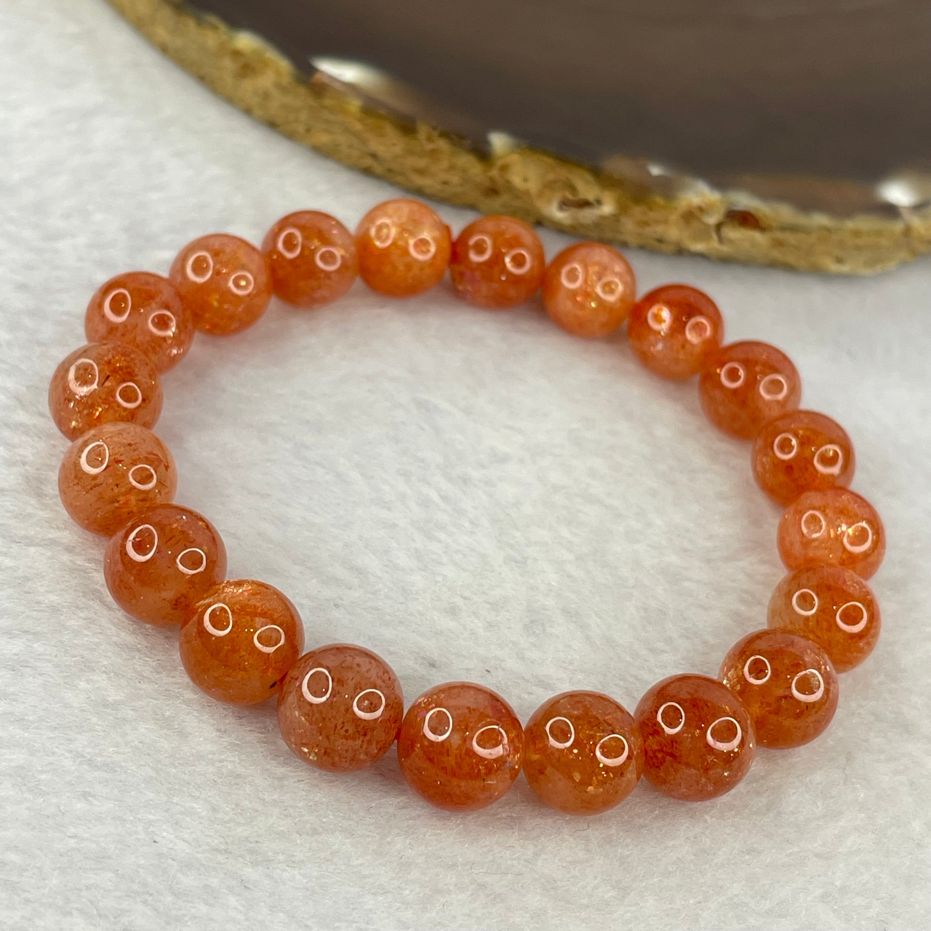 Good Grade Natural Sunstone, Heliolite and Aventurine Feldapar Beads Bracelet 天然金太阳日光石珠手链 24.39g 16cm 9.8 mm 20 Beads - Huangs Jadeite and Jewelry Pte Ltd