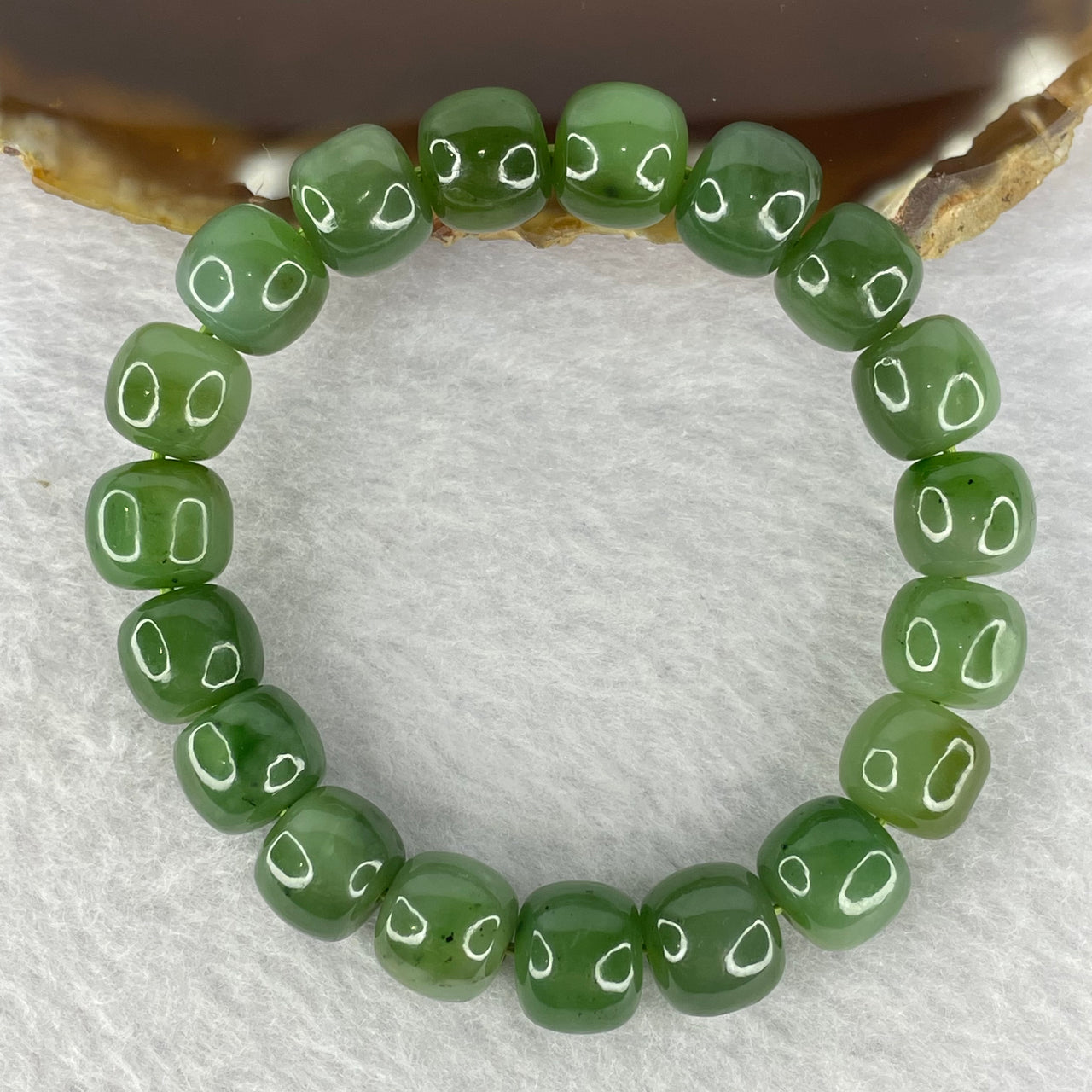 Natural Green Nephrite Bracelet 31.96g 9.9 mm 19 Beads - Huangs Jadeite and Jewelry Pte Ltd