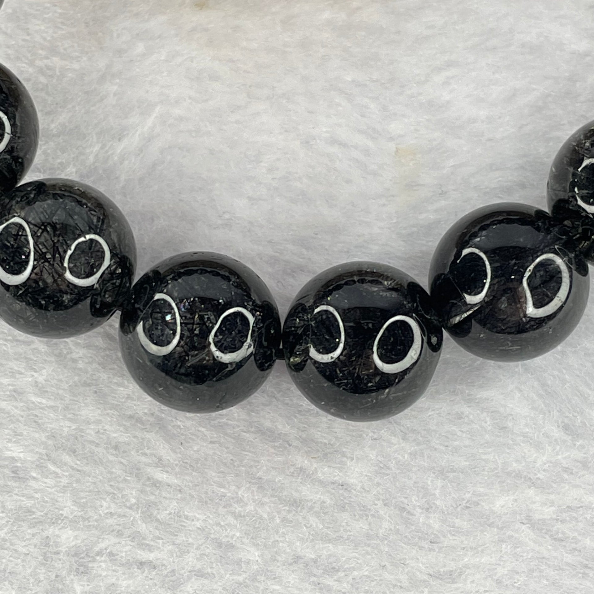 Natural Black Rutilated Quartz Beads Bracelet 54.62g 14.0mm 15 Beads - Huangs Jadeite and Jewelry Pte Ltd