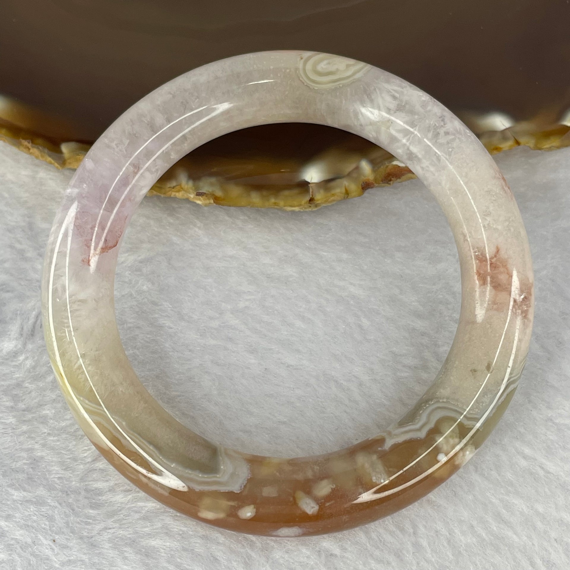 Natural Flower Agate Bangle 58.29g 11.8 by 11.8 mm Internal Diameter 55.3 mm - Huangs Jadeite and Jewelry Pte Ltd