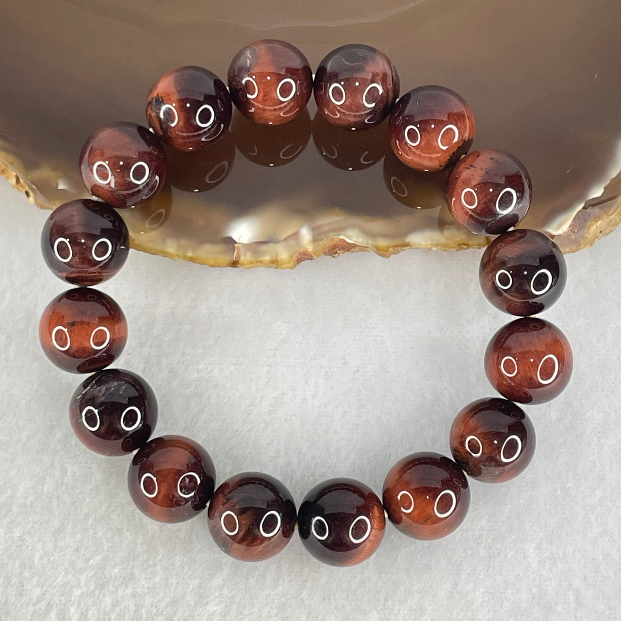 Natural Red Tiger Eye Quartz Beads Bracelet 39.29g 16.5cm 12.2mm 16 Beads