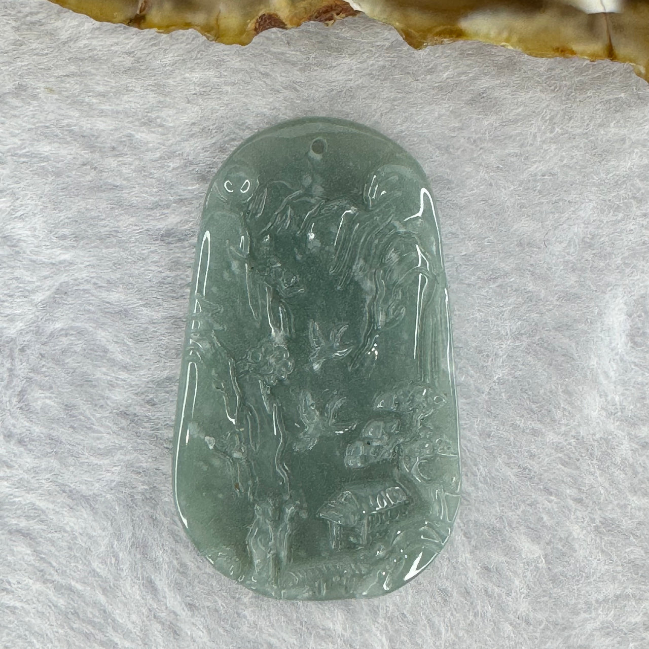 Type A Blueish Green Jadeite Shan Shui Pendant 7.29g 24.5 by 39.9 by 3.7mm - Huangs Jadeite and Jewelry Pte Ltd