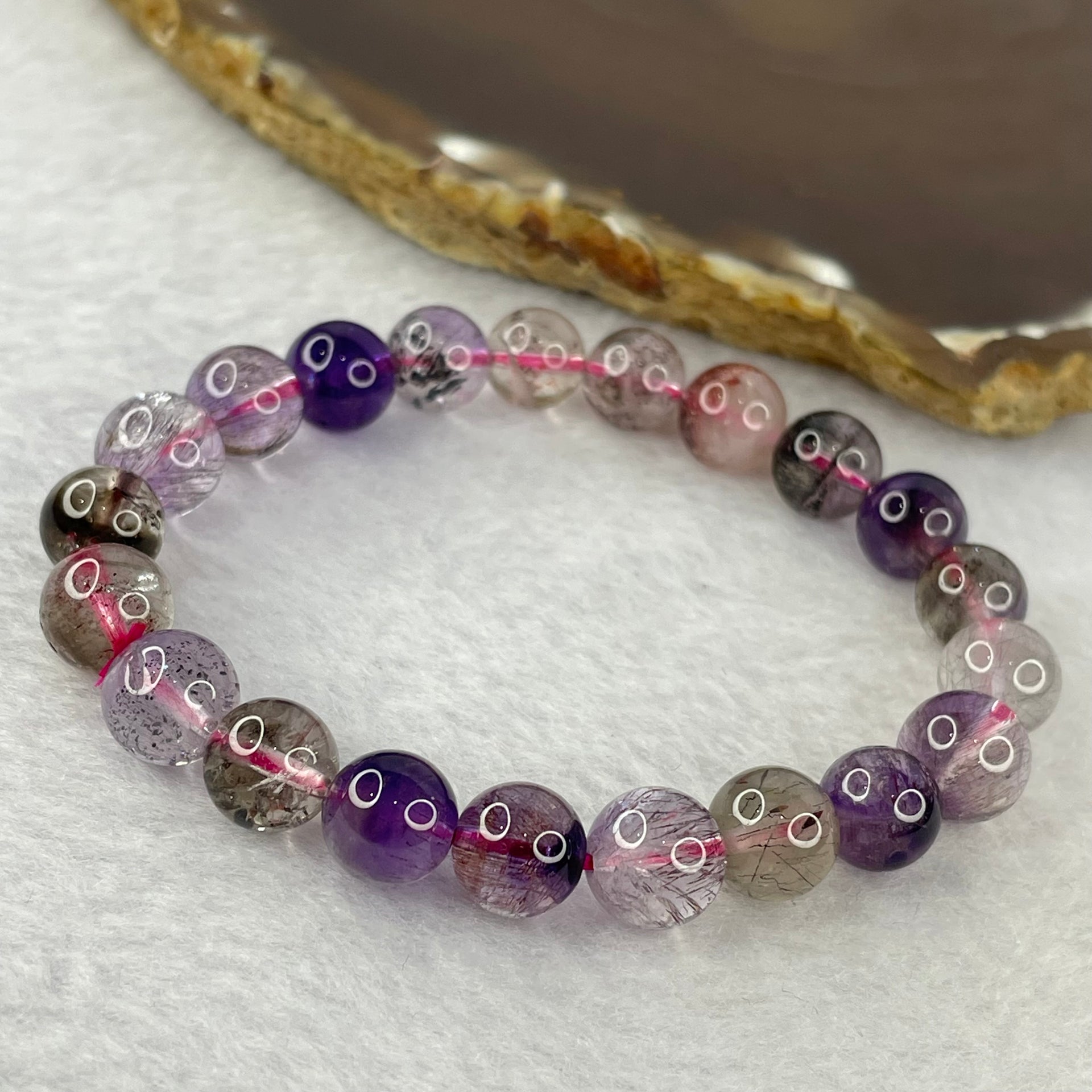 Above Average Grade Natural Super 7 Crystal Beads Bracelet 天然超级七水晶珠手链 20.22g 15.5cm 9.3mm 21 Beads - Huangs Jadeite and Jewelry Pte Ltd