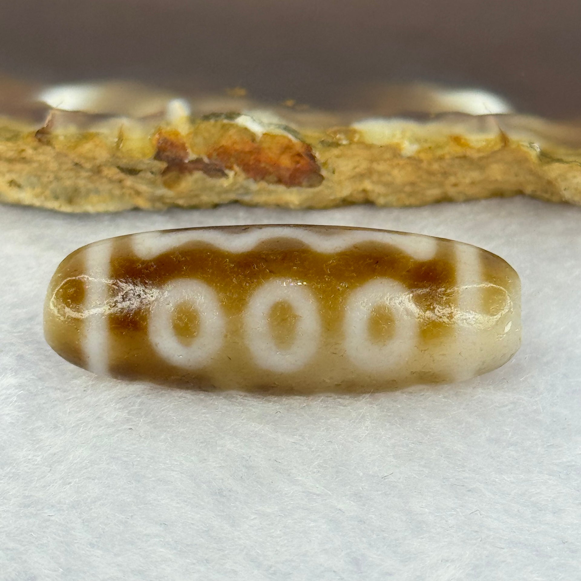 Natural Powerful Tibetan Old Oily Agate 5 Eyes Dzi Bead Heavenly Master (Tian Zhu) 五眼天诛 8.65g 35.7 by 12.9mm - Huangs Jadeite and Jewelry Pte Ltd