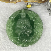 Golden Award Grand Master Type A Semi Icy Intense Green Jadeite Guan Yin on Lotus with Flowers 花开富贵观音 Pendant 62.02g 53.0 by 11.2mm - Huangs Jadeite and Jewelry Pte Ltd