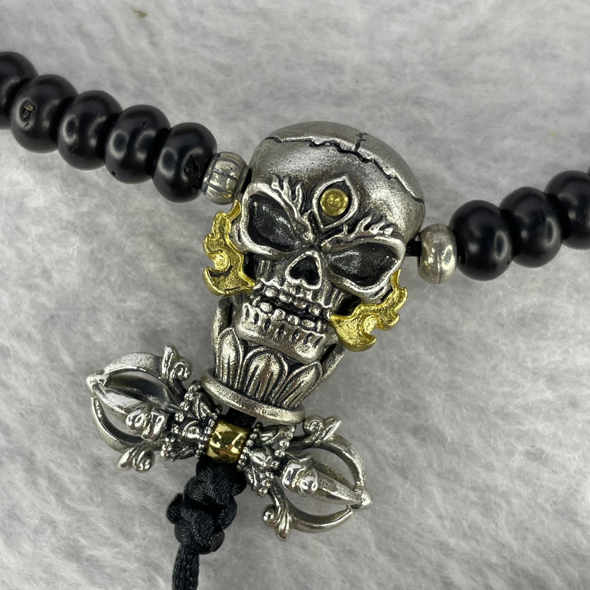 925 Sliver Skull and Bell with Coconut Husk Bracelet 24.52g 21.7 by 13.6 by 14.8 mm - Huangs Jadeite and Jewelry Pte Ltd