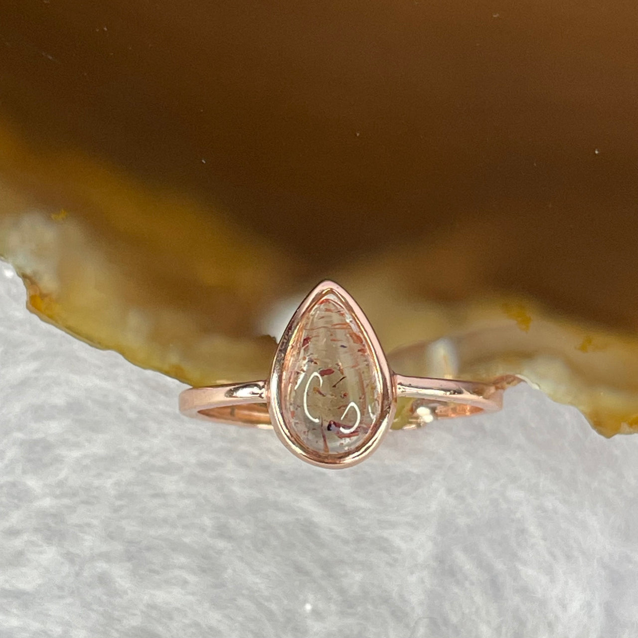 Above Average Grade Natural Super 7 Crystal in 925 Sliver Ring in Rose Gold Color (Adjustable Size) 天然超级七水晶 925 银戒指（可调节尺寸) 1.62g 9.2 by 5.4 by 4.6mm - Huangs Jadeite and Jewelry Pte Ltd