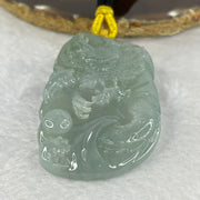 Rare Type A Semi Icy Translucent Sky Blue (Faint Blueish Green) Jadeite Dragon Pendant including Necklace 罕见A货冰糯总天空蓝翡翠龙牌 65.11g 65.67 by 41.90 by 12.10mm with NGI Cert No. 82823873 - Huangs Jadeite and Jewelry Pte Ltd