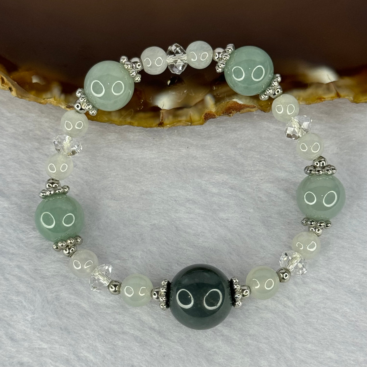 Type A Blueish Green with Sky Blue Jadeite Bracelet 16.53g 12.7 mm 1 Beads 9.8 mm 4 Beads 13cm - Huangs Jadeite and Jewelry Pte Ltd