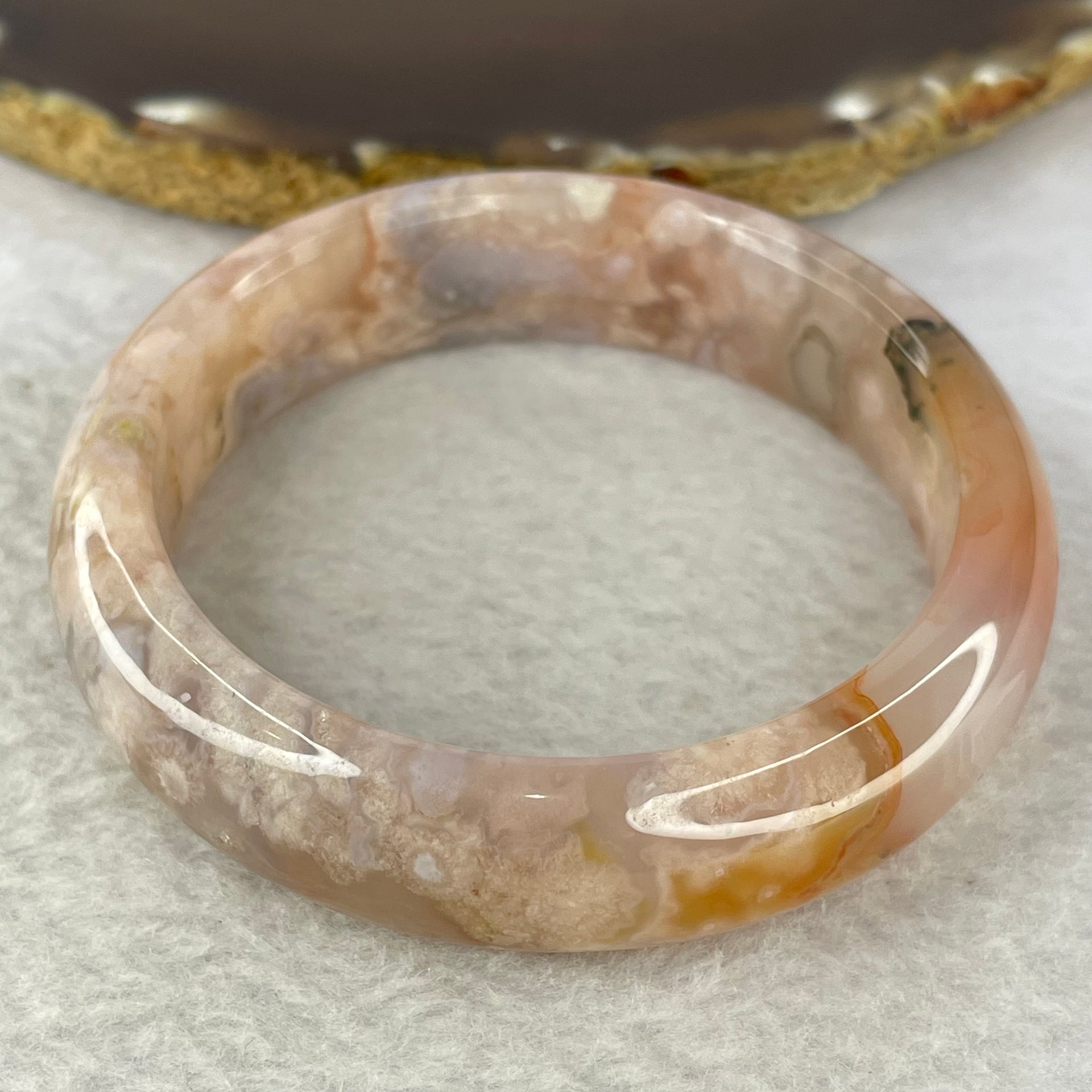 Natural Flower Agate Bangle 53.00g 15.8 by 8.4 mm Internal Diameter 57.3 mm - Huangs Jadeite and Jewelry Pte Ltd