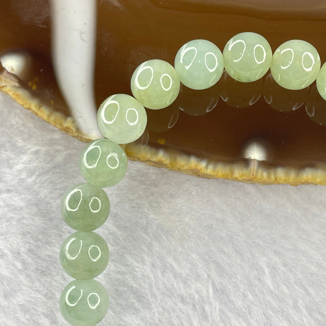 Type A Semi Icy Green Jadeite 25 beads bracelet 7.5mm 17.11g - Huangs Jadeite and Jewelry Pte Ltd