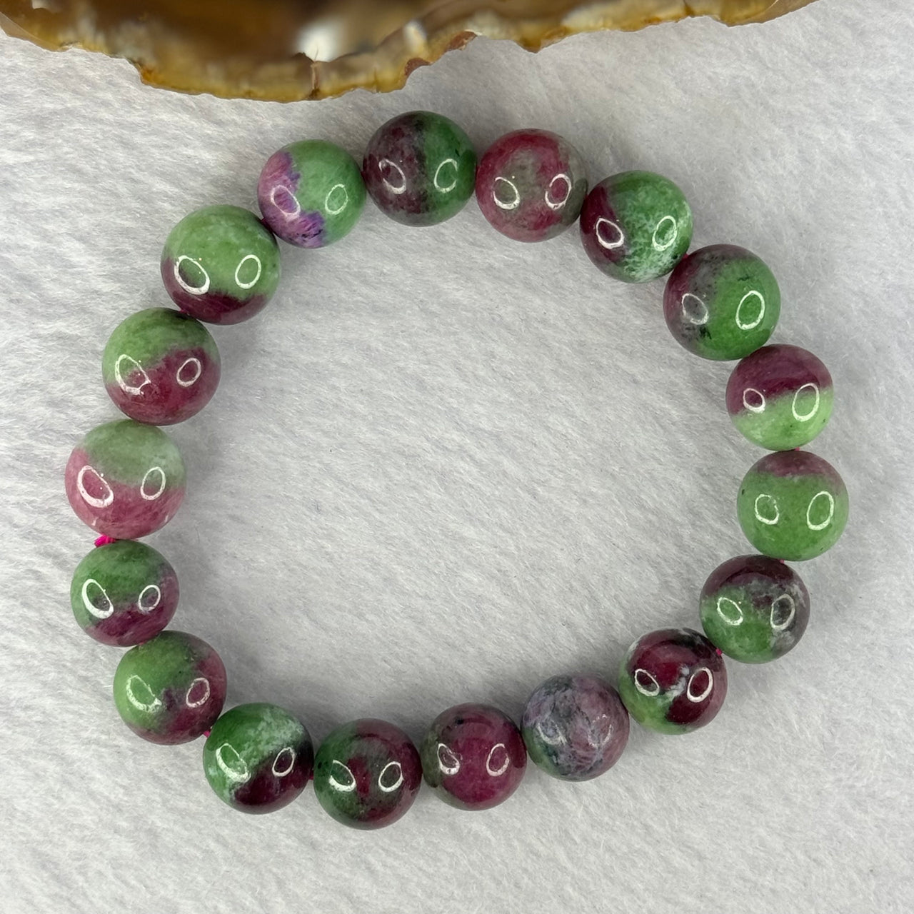 Natural Ruby and Emerald Zoisite Beads Bracelet 41.58g 16.5cm 11.7mm 18 Beads - Huangs Jadeite and Jewelry Pte Ltd