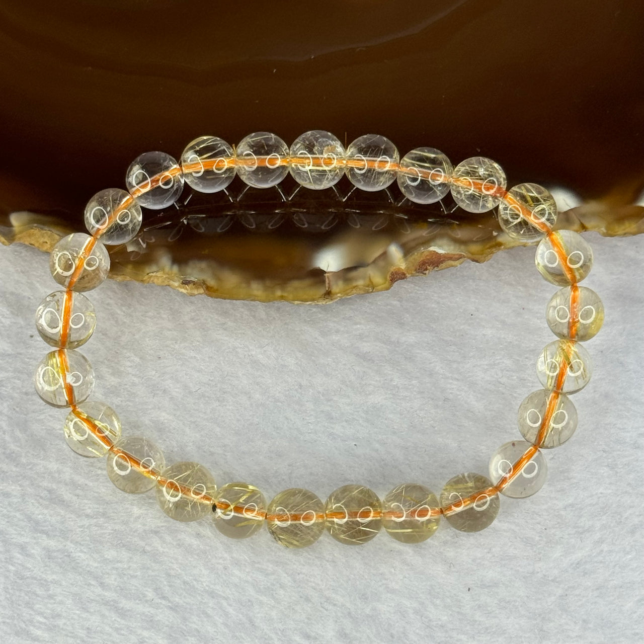 Natural Golden Rutilated Quartz Beads 天然金发水晶手链 15.70g 15.5mm 7.9mm 25 Beads - Huangs Jadeite and Jewelry Pte Ltd