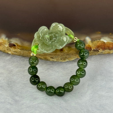 Type A Dark Green Jadeite Mini Bead and Prosperity Flower Ring 2.01g 11.1 by 9.8 by 3.6mm