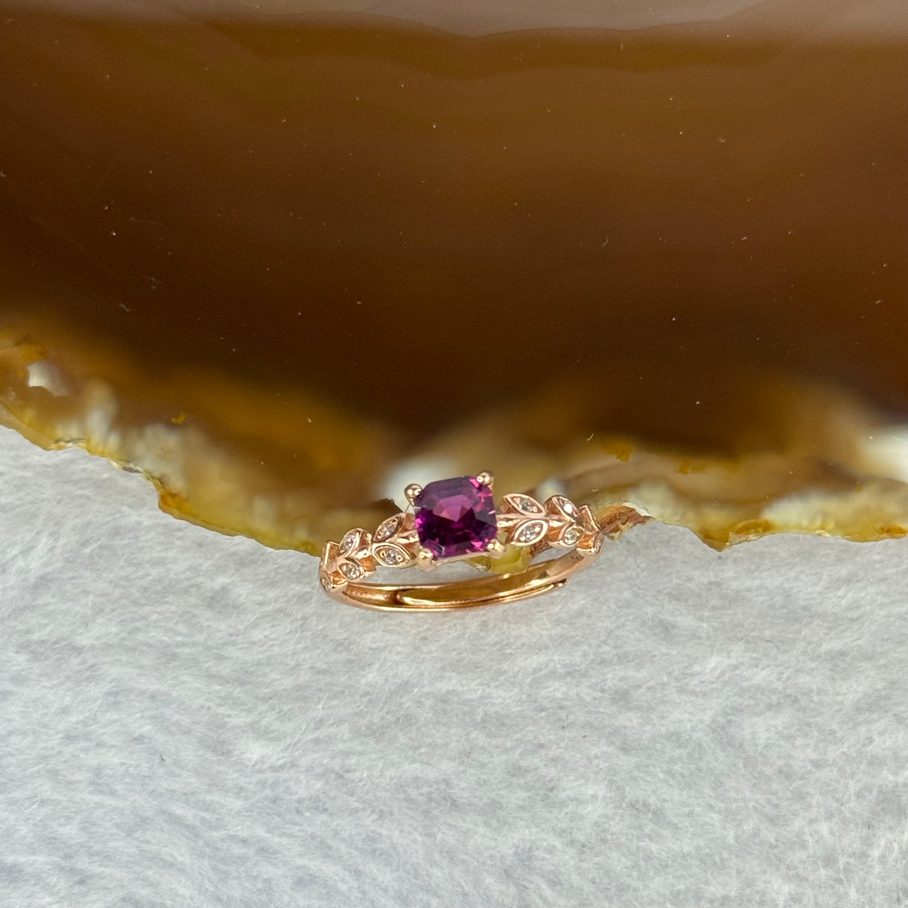 Natural Amethyst in 925 Sliver in Rose Gold Color Ring 天然紫水晶925银戒指 (Adjustable Size) 1.50g 5.1 by 4.9 by 2.9mm - Huangs Jadeite and Jewelry Pte Ltd