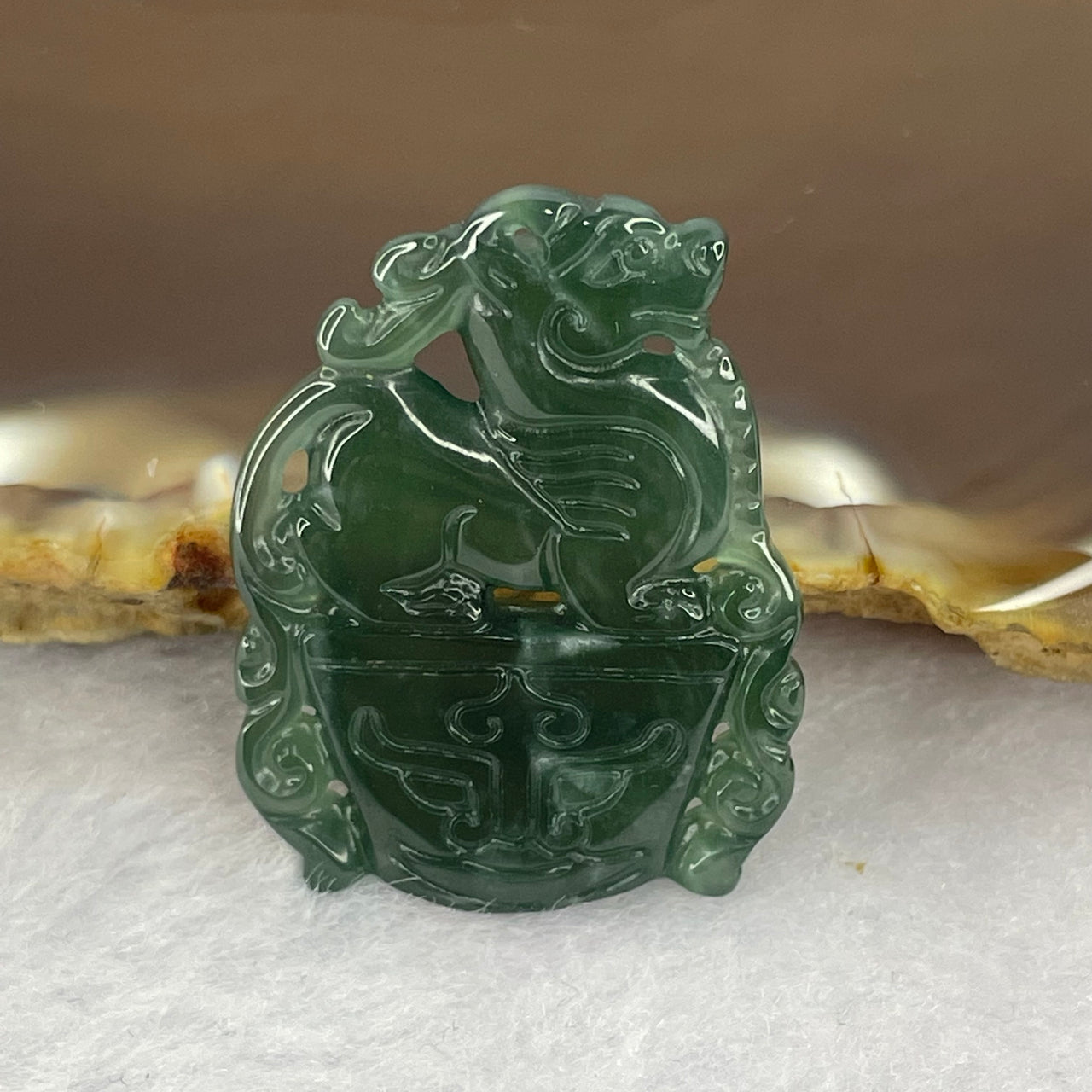 Type A Semi Icy Blueish Green Jadeite Pixiu 29.0 by 22.2 by 3.5 mm 4.60g - Huangs Jadeite and Jewelry Pte Ltd