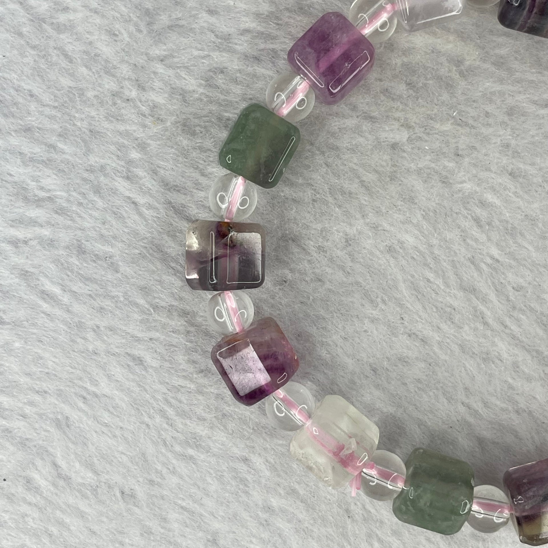 Natural Green and Purple Fluorite Beads Bracelet 28.48g 8.5mm 14pcs - Huangs Jadeite and Jewelry Pte Ltd