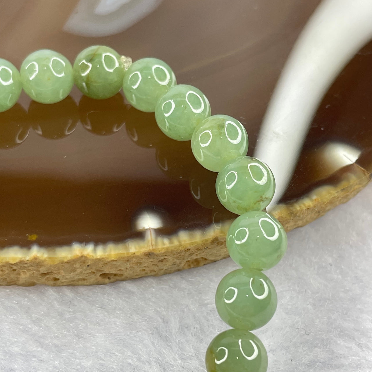 Type A Semi Icy Green Jadeite 25 beads bracelet 7.5mm 16.94g - Huangs Jadeite and Jewelry Pte Ltd