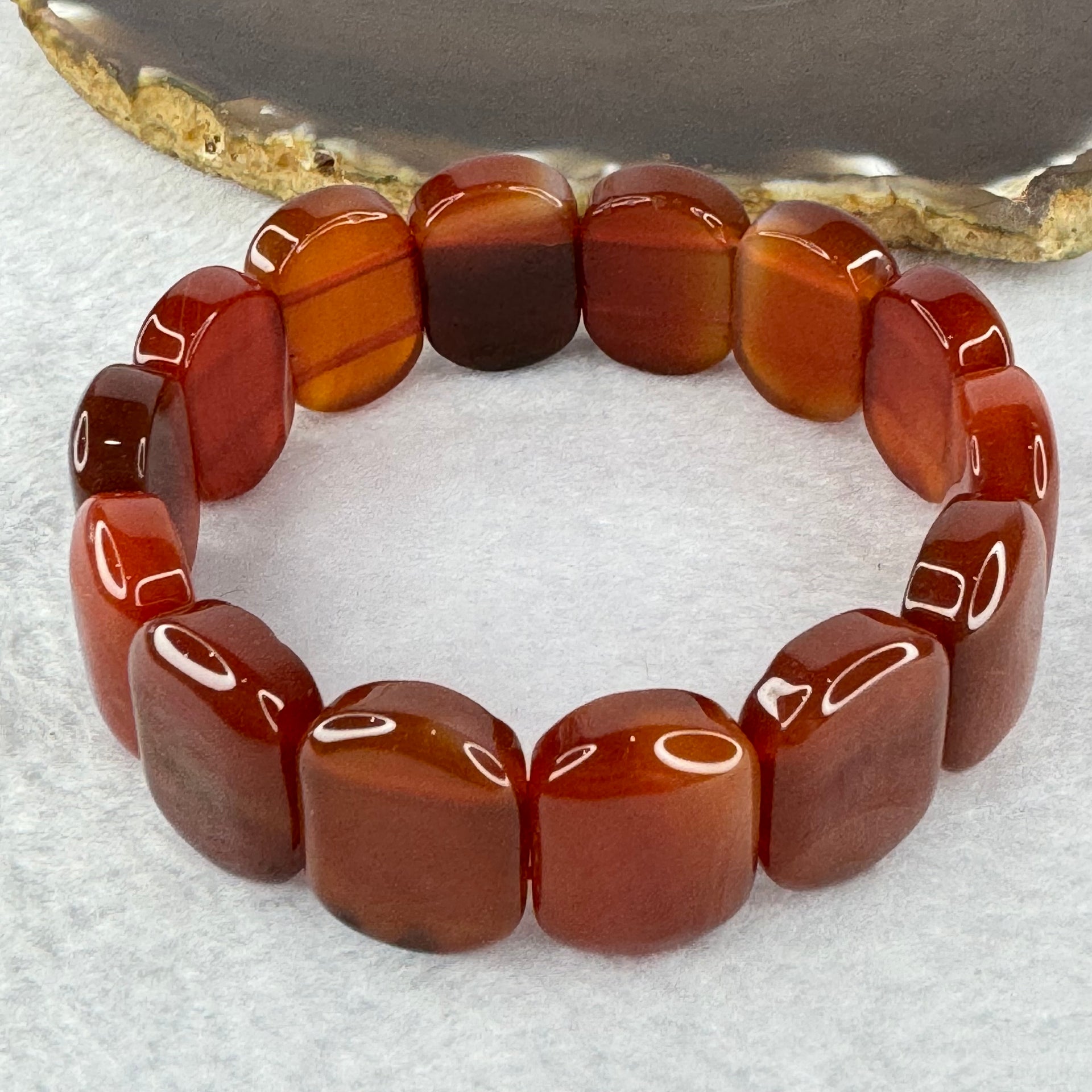 Natural Carnelian Agate Bracelet 天然红玉髓玛瑙手链 for Balancing Mind Body Spirit, Removes Negativity, Restores Hope and Enthusiasm 55.68g 18cm 19.9 by 14.9 by 8.0mm 14 pcs - Huangs Jadeite and Jewelry Pte Ltd