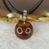 Natural Cognac with Red Amber Round Silver Pendant with String Necklace 3.44g 15.2mm