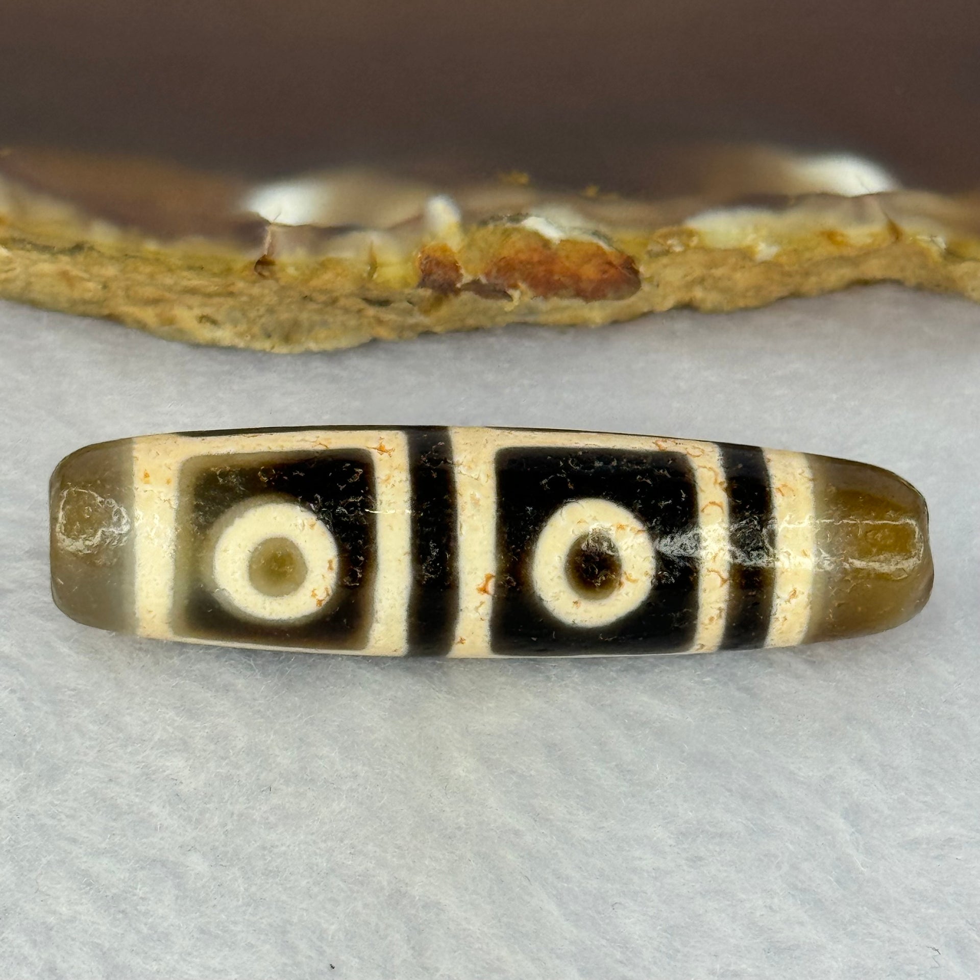 Natural Powerful Tibetan Old Oily Agate 4 Eyes Dzi Bead Heavenly Master (Tian Zhu) 四眼天诛 11.92g 48.10 by 12.5mm - Huangs Jadeite and Jewelry Pte Ltd