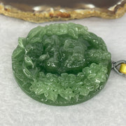 Golden Award Grand Master Type A Semi Icy Intense Green Jadeite Guan Yin on Lotus with Flowers 花开富贵观音 Pendant 62.02g 53.0 by 11.2mm - Huangs Jadeite and Jewelry Pte Ltd