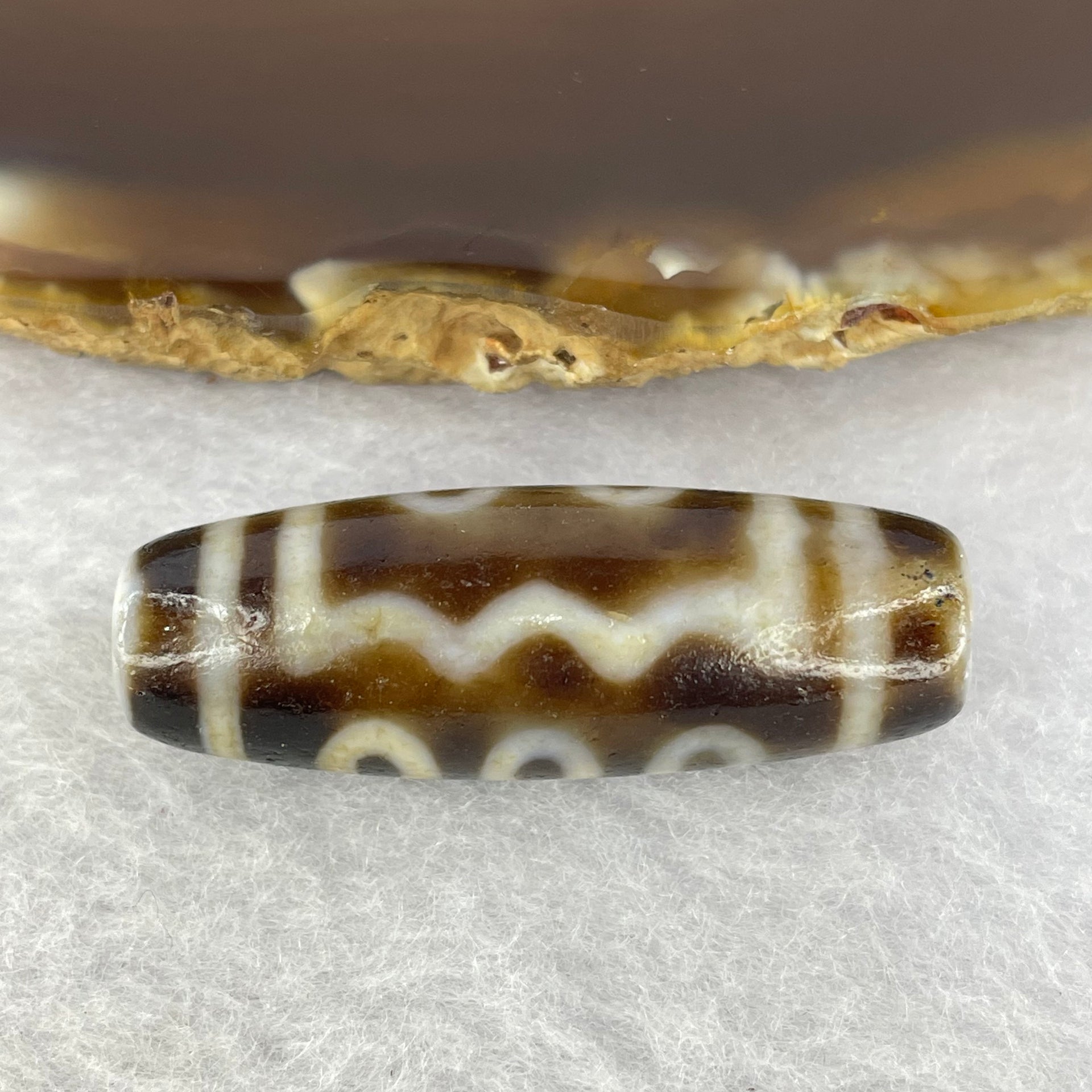 Natural Powerful Tibetan Old Oily Agate 5 Eyes Dzi Bead Heavenly Master (Tian Zhu) 五眼天诛 9.80g 34.4 by 13.0 mm - Huangs Jadeite and Jewelry Pte Ltd