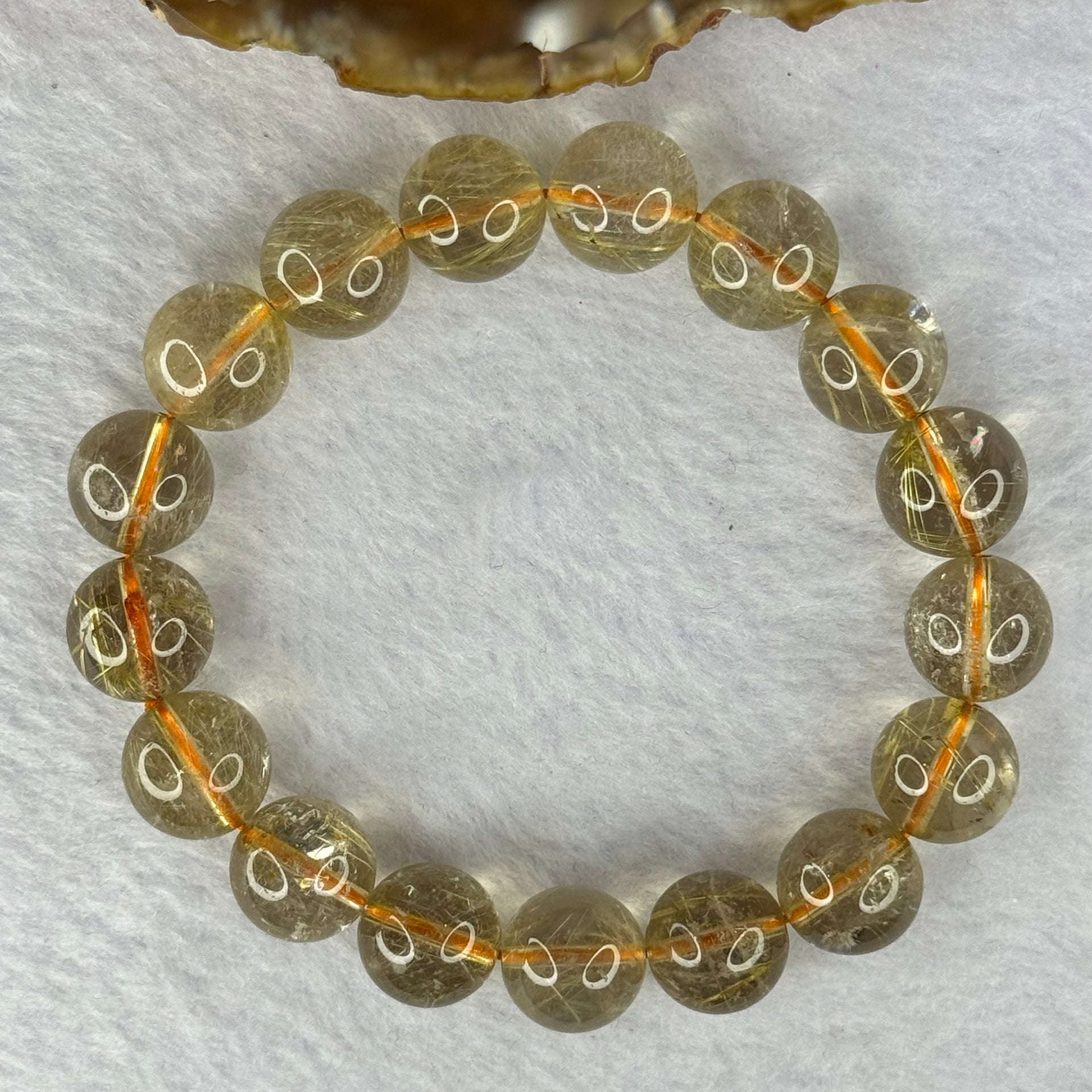 Natural Golden Rutilated Quartz Beads 天然金发水晶手链 42.73g 18cm 12.4mm 17 Beads - Huangs Jadeite and Jewelry Pte Ltd