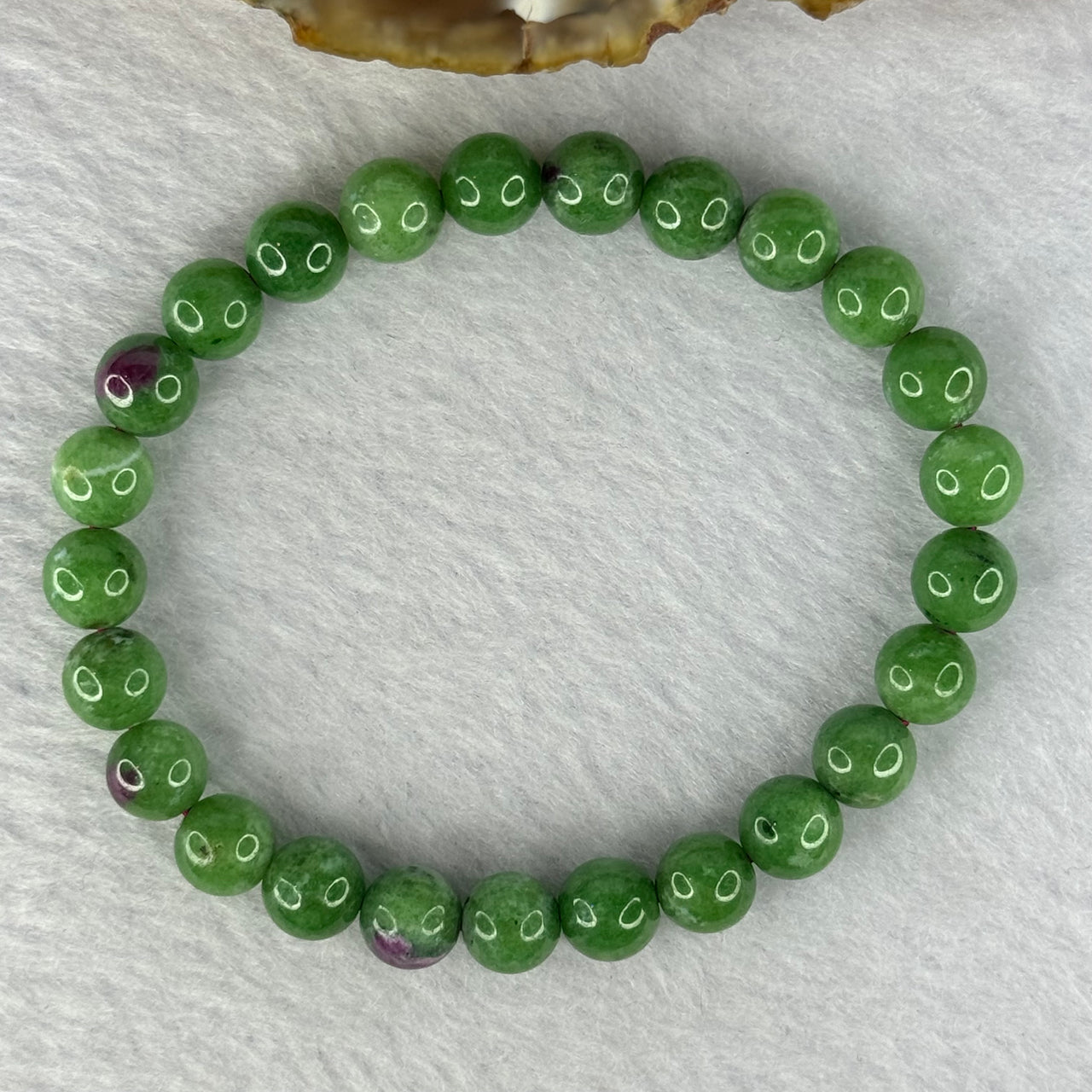 Natural Emerald And Ruby Zoisite Beads Bracelet 18.25g 16cm 7.7mm 25 Beads - Huangs Jadeite and Jewelry Pte Ltd